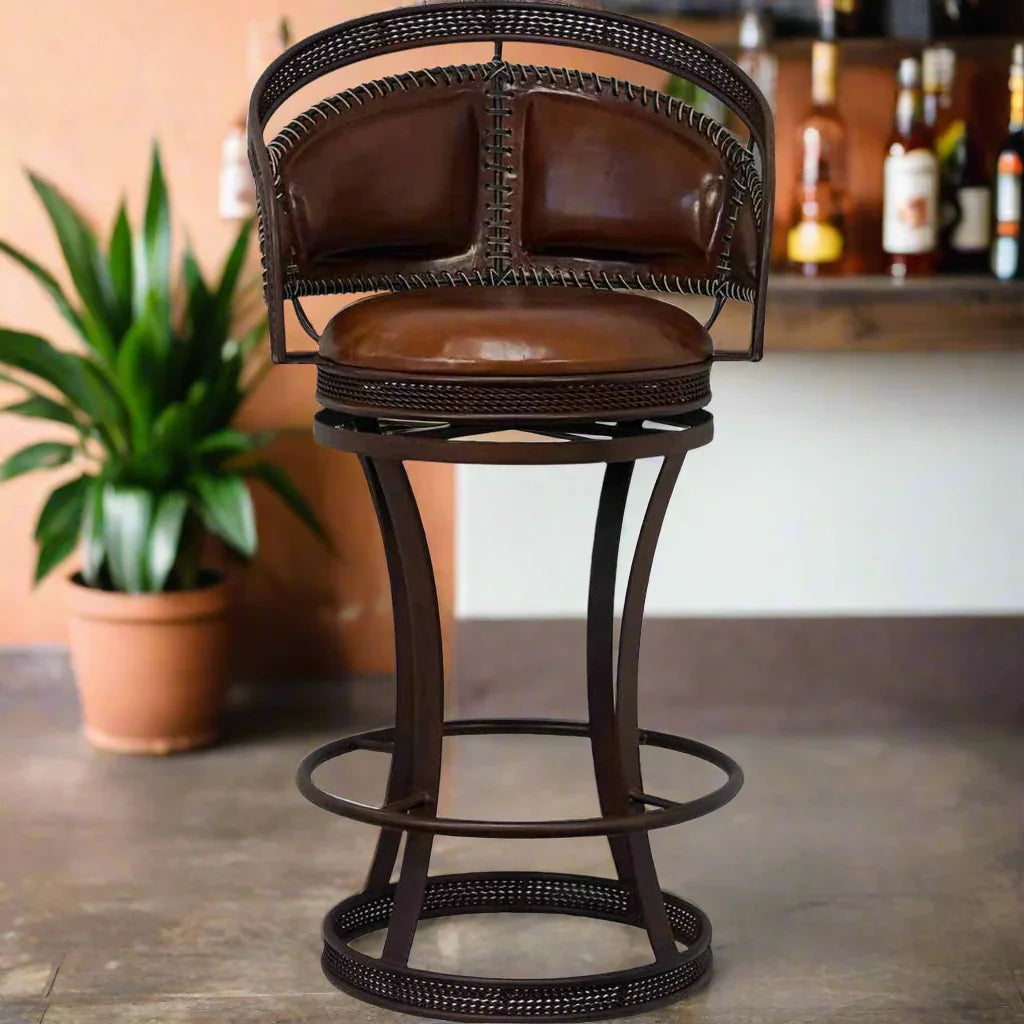 Hand crafted leather stitch swivel bar stool - Your Western Decor