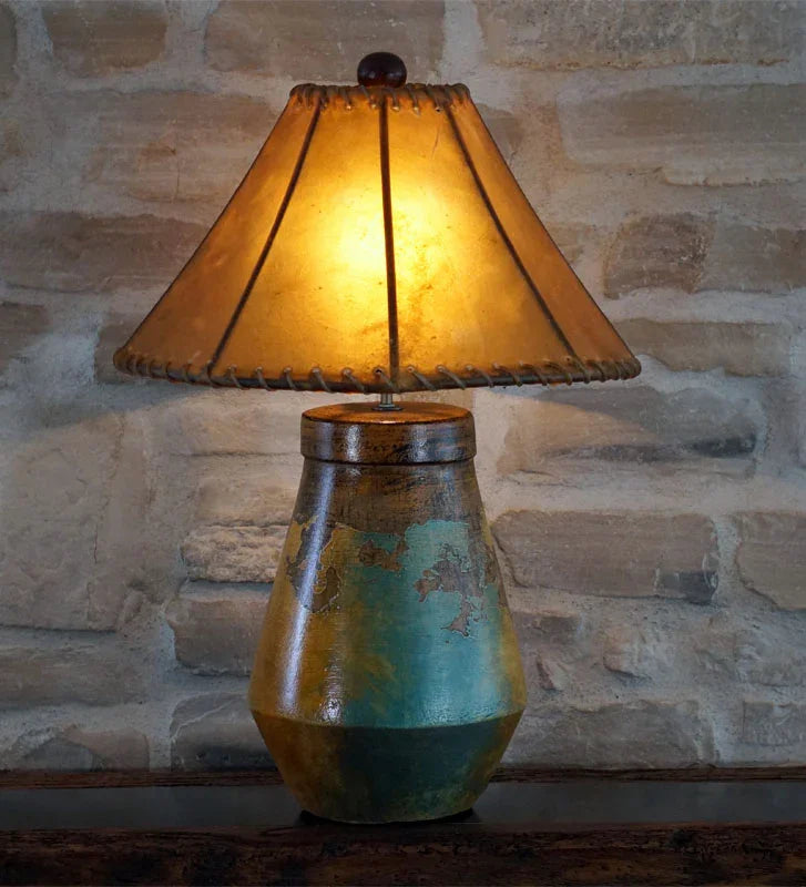 Handmade Pottery Table Lamp with genuine Rawhide Shade - Your Western Decor