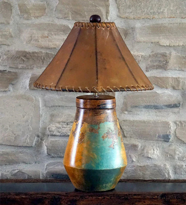 Handmade Pottery Table Lamp with genuine Rawhide Shade - Your Western Decor