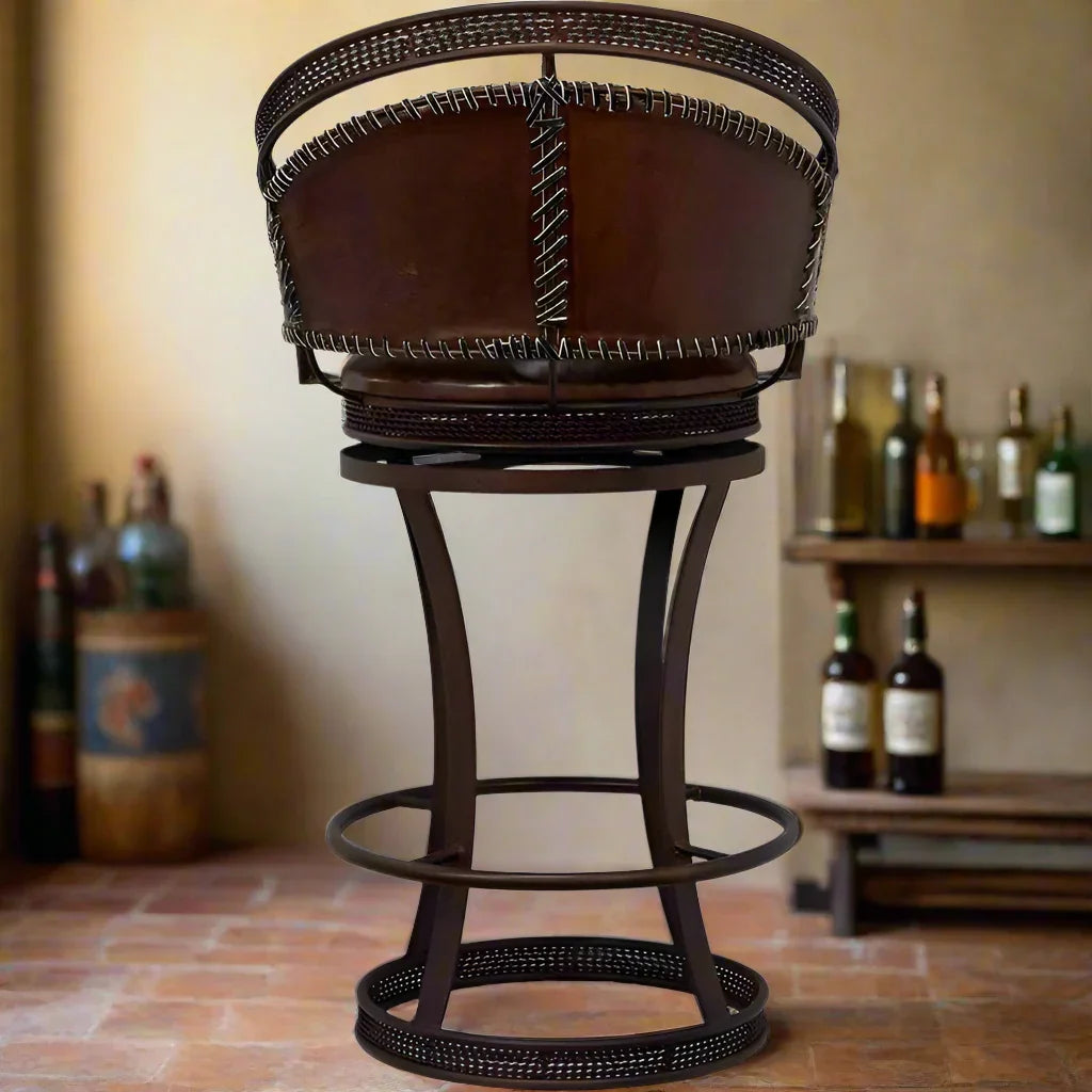 Hand crafted leather stitch swivel stool back - Your Western Decor