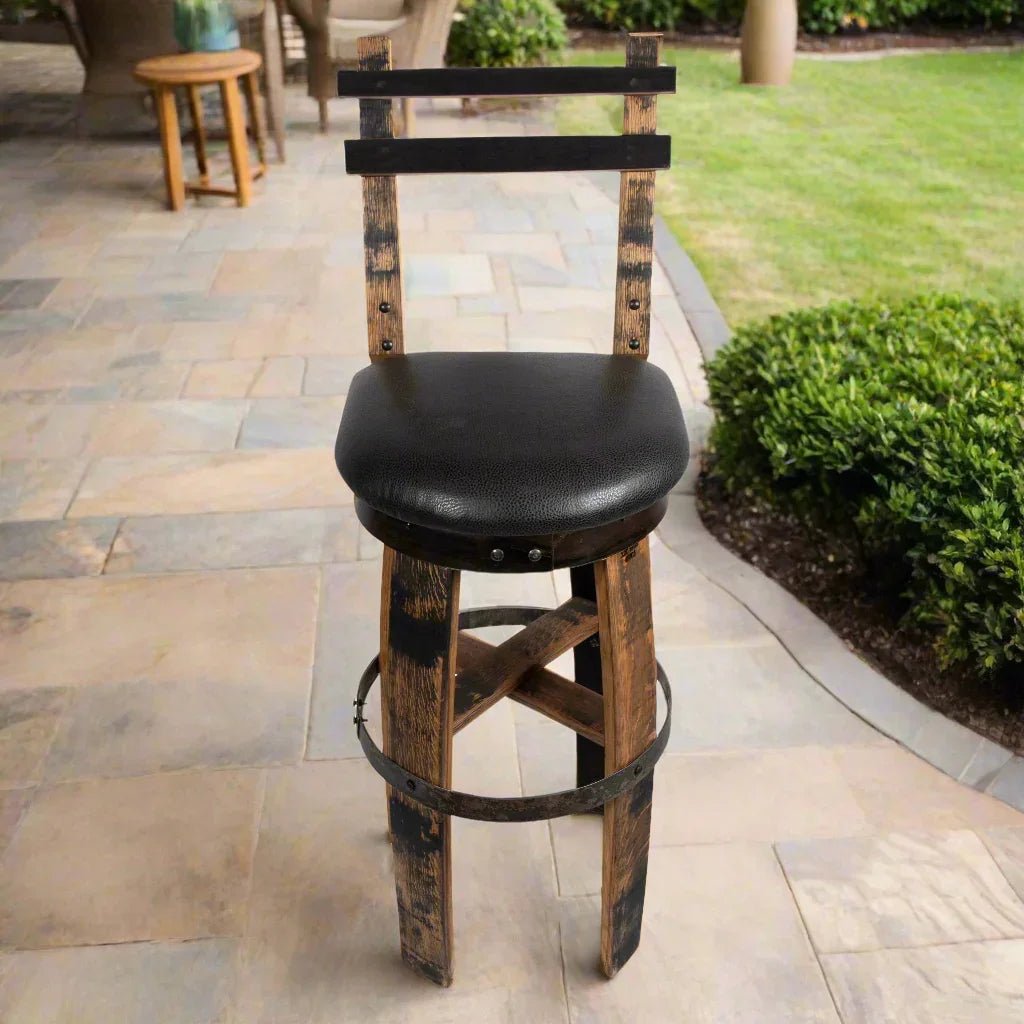 Custom and handmade in the USA 160 Proof Bar Stool with vinyl upholstered swivel Seat - Your Western Decor