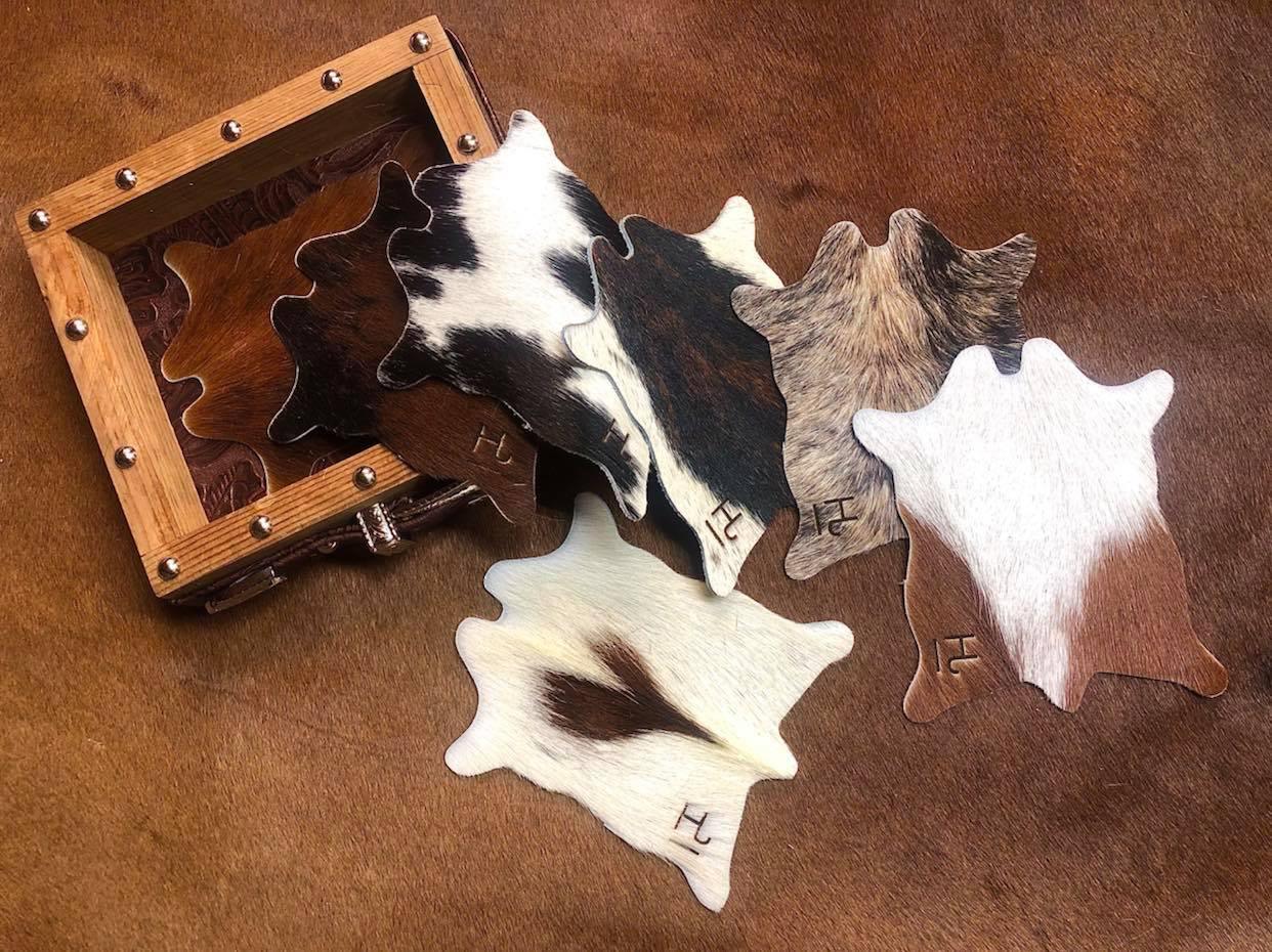Hanson Ranch Branded Cowhide Coasters - Made in the USA - Your Western Decor, LLC