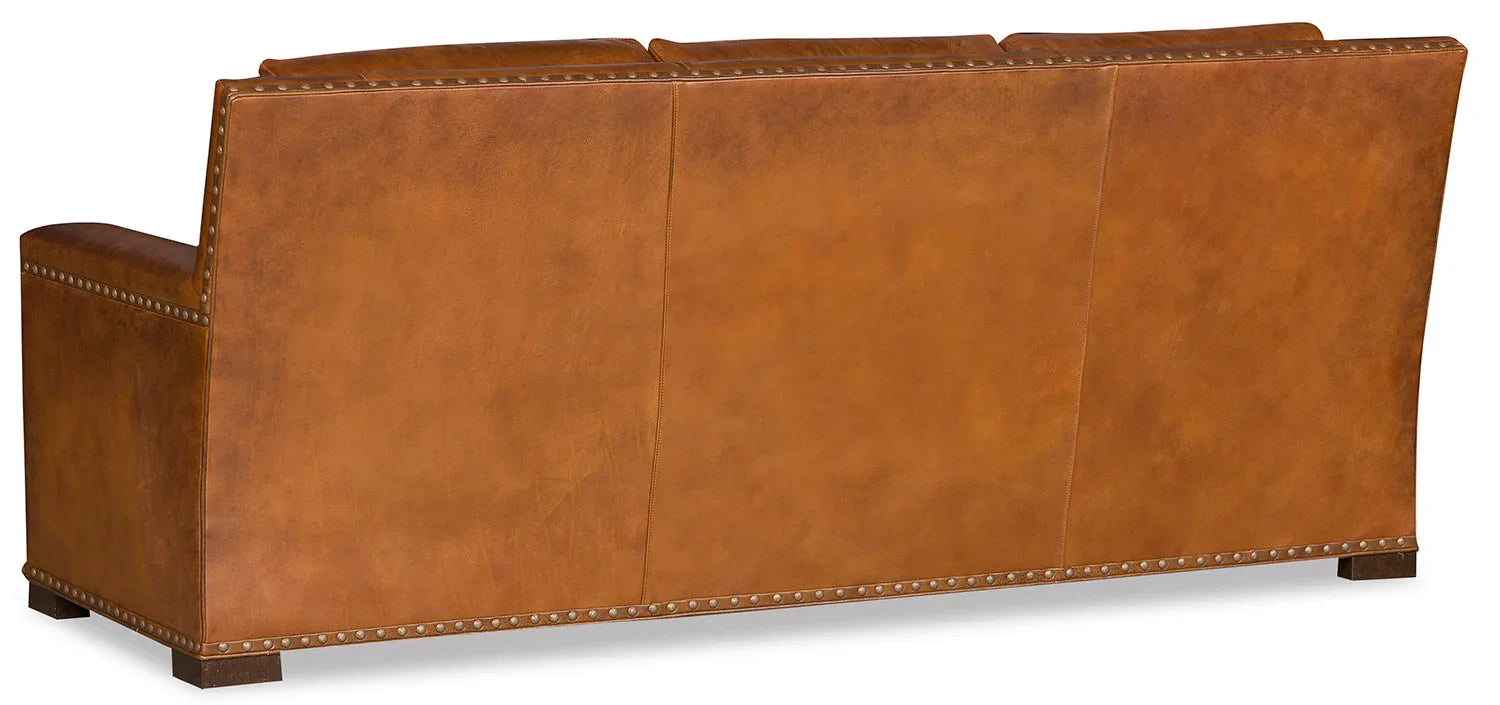 Harness blade hand-burnished brown leather sofa with nail trim and leather gimp - Your Western Decor