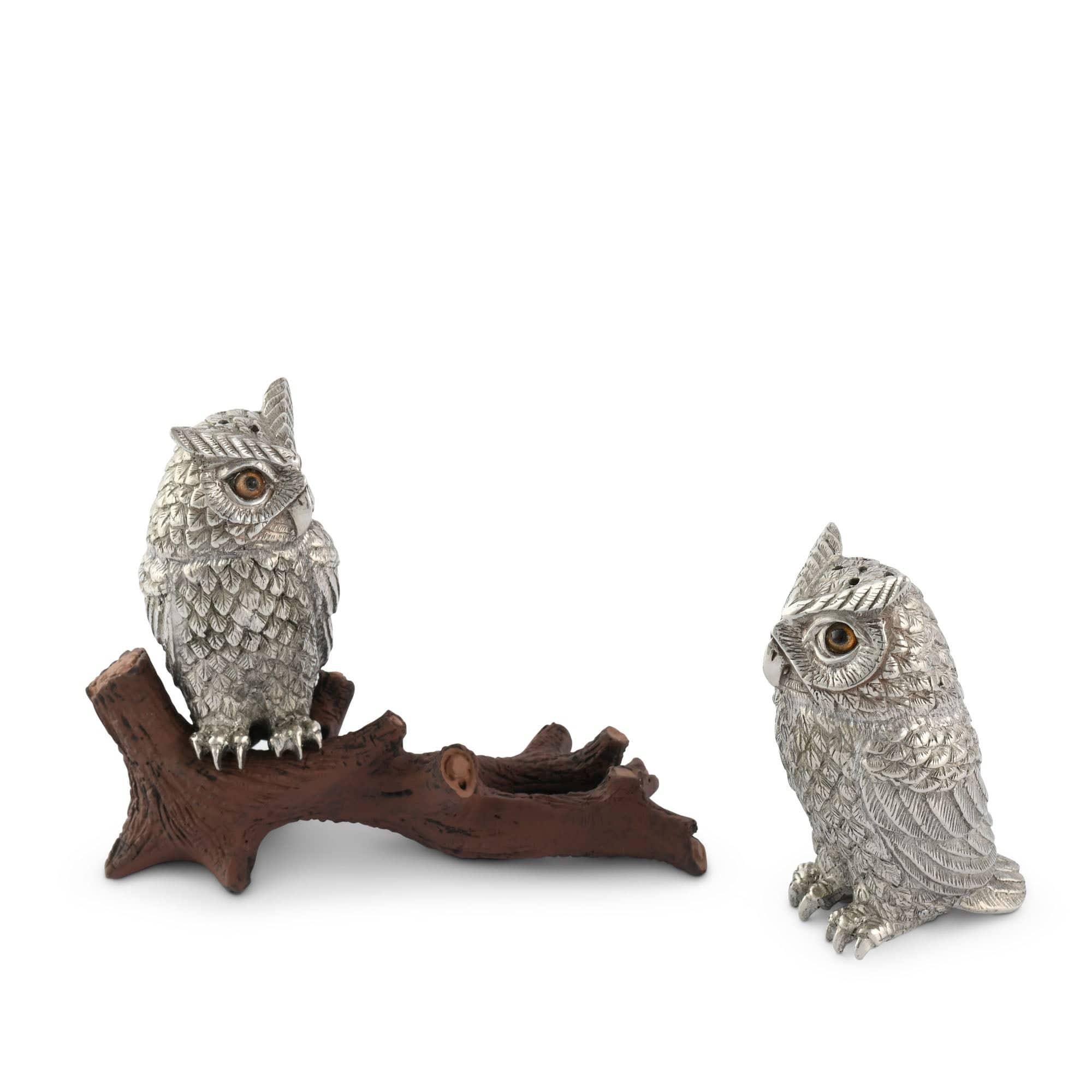 Pewter carved owl salt and pepper set - Your Western Decor