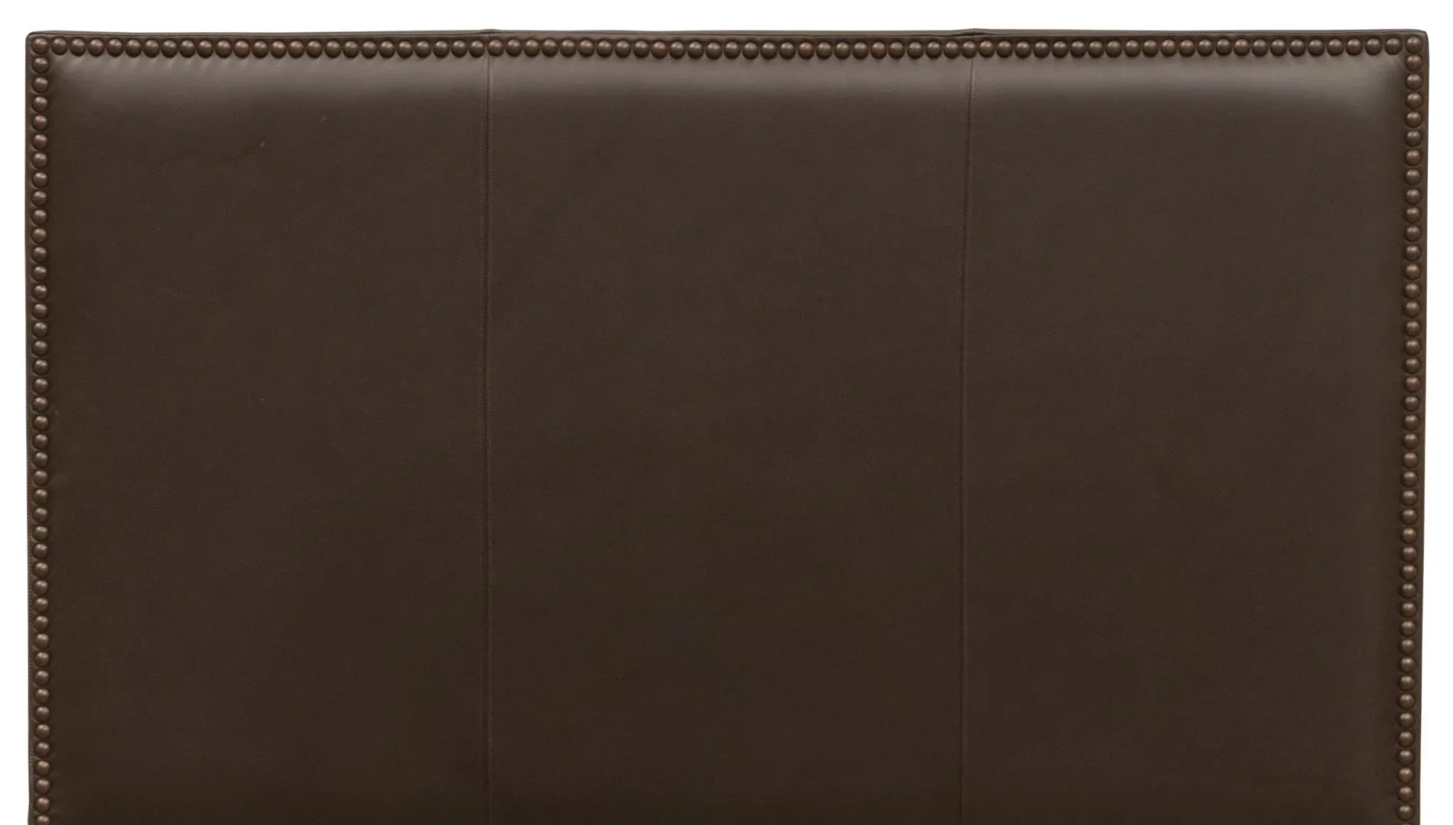 Dark brown luxury leather headboard with nail head trim. Made to order in the USA. Your Western Decor
