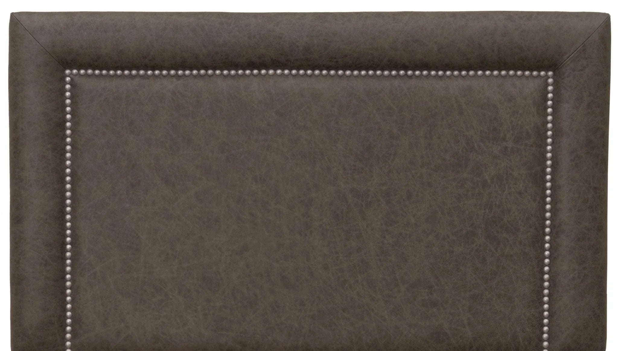 weathered saloon grey leather headboard with silver nail head trim - Made to order in the USA - Your Western Decor