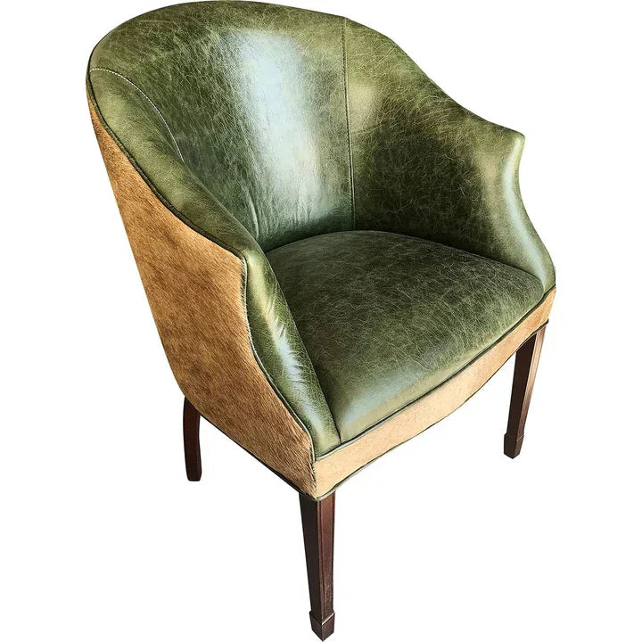 Holland green leather and beige cowhide accent chair - Your Western Decor