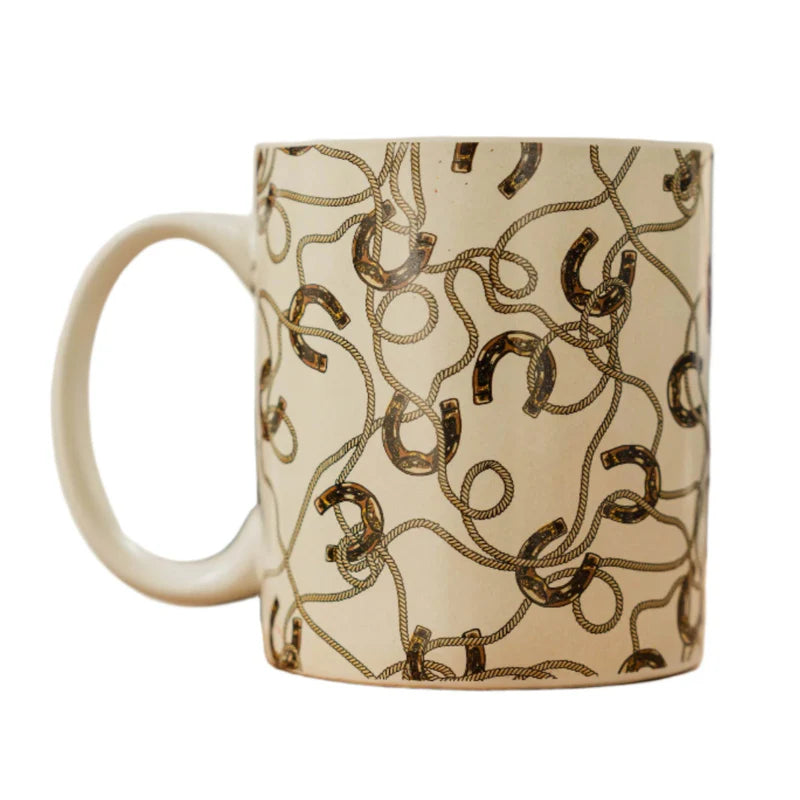 Ceramic Horseshoes & Rope Coffee Mug in brown and beige - Your Western Decor