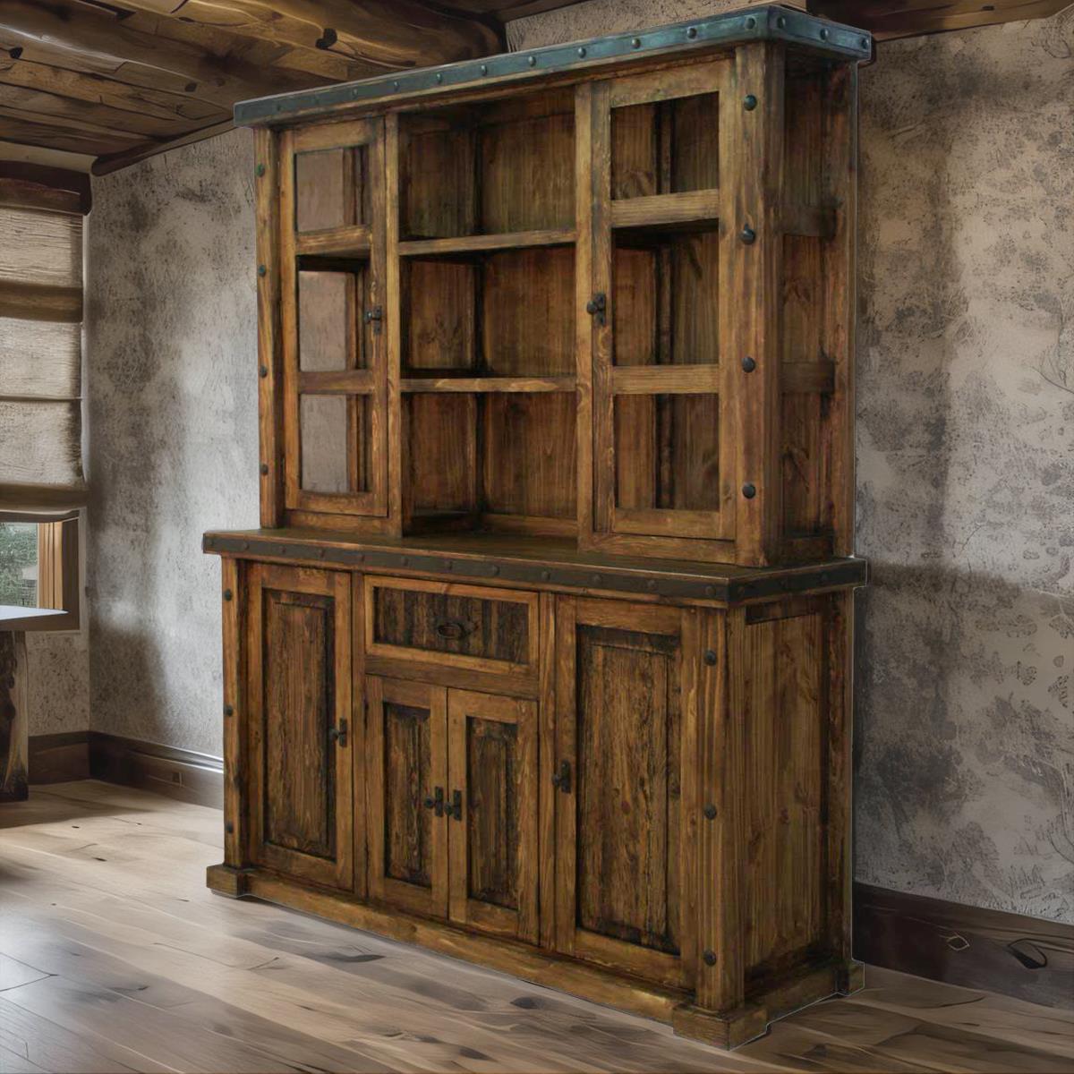 Oaxaca rustic wood display hutch and cabinet - Your Western Decor