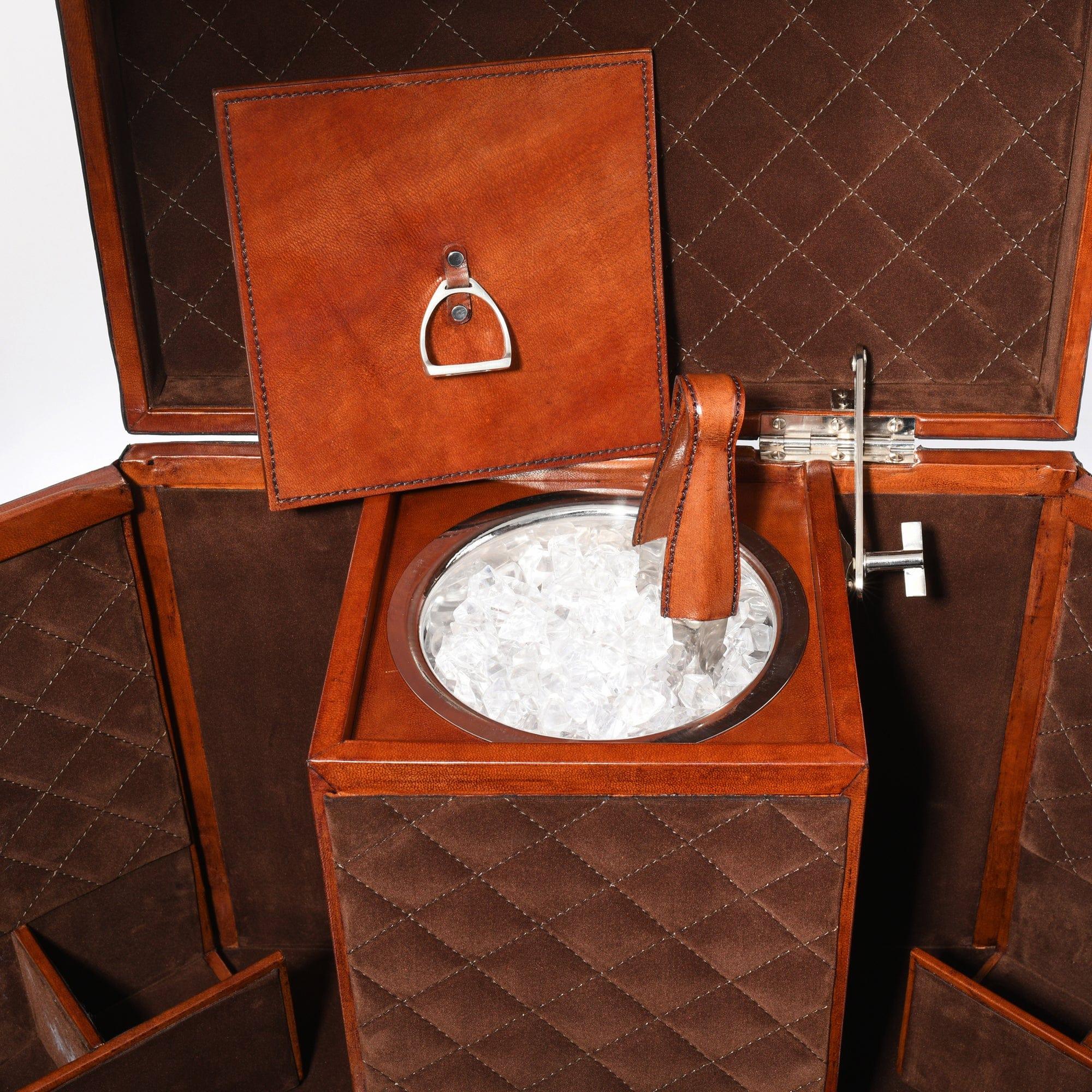 Ice bucket and tongs in leather bar case - Your Western Decor