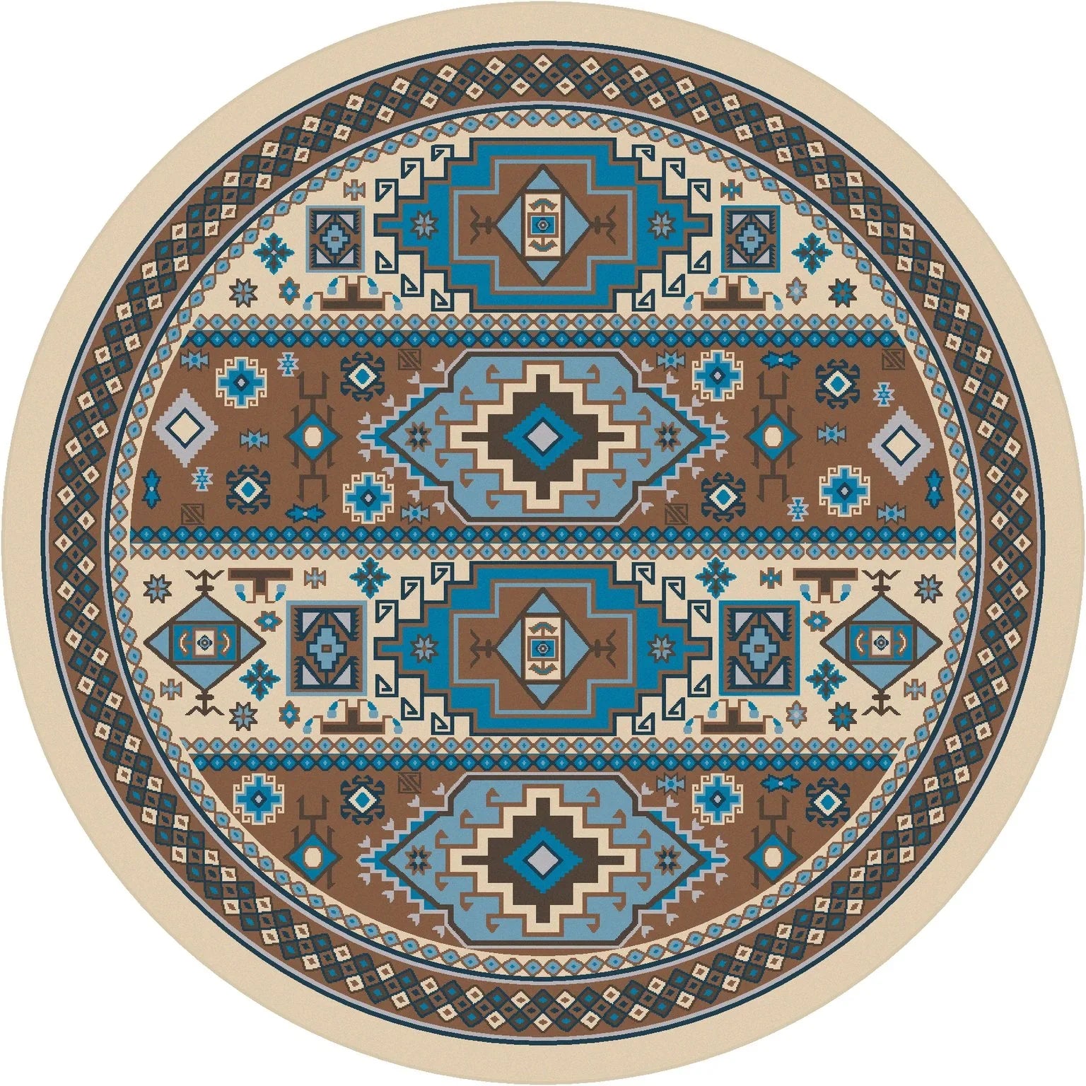 Indigo & Turquoise Round Area Rug made in the USA - Your Western Decor