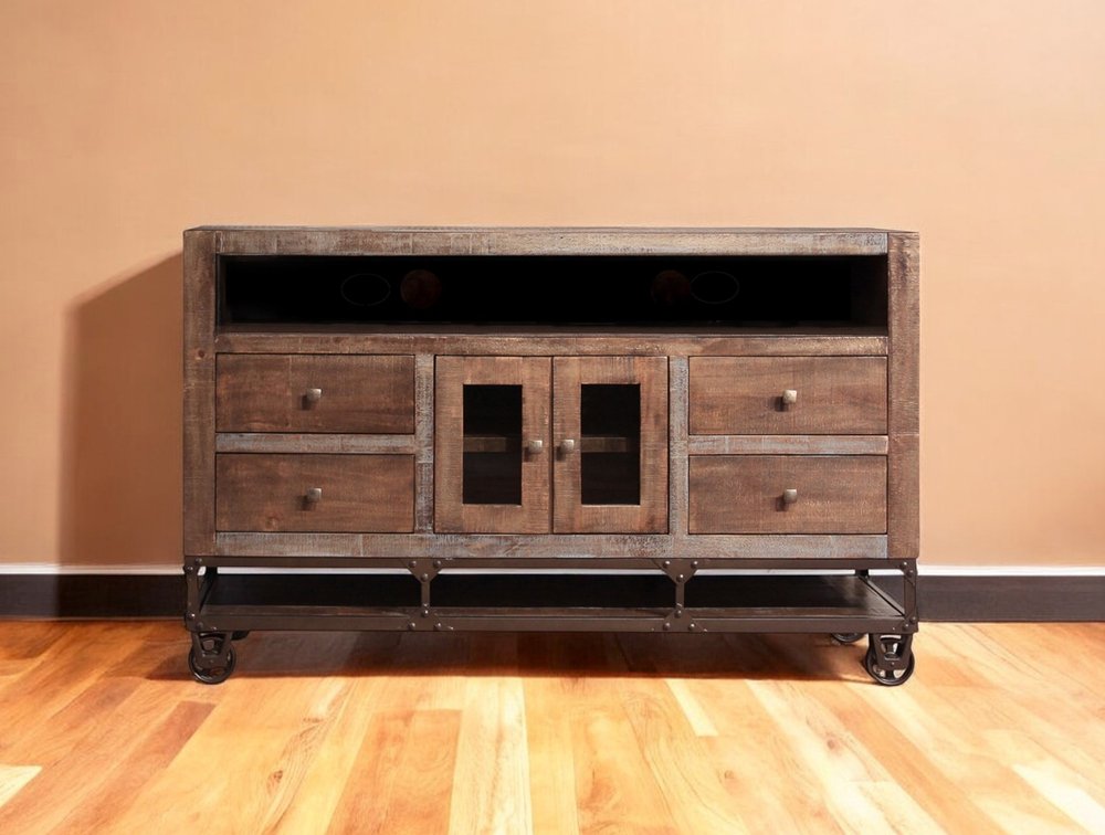 industrial entertainment center for Western ranch living room