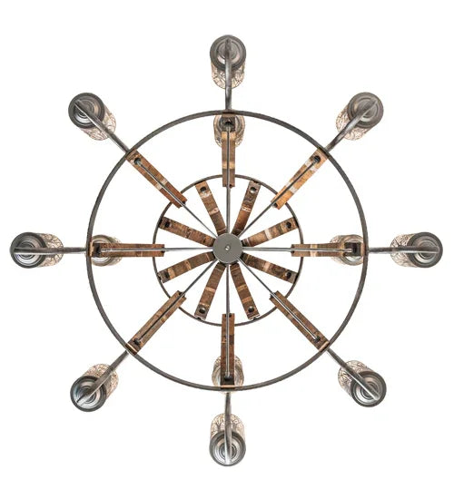 American made, hand crafted 12 light Industrial Steel Barrel Stave Chandelier from the bottom - Your Western Decor