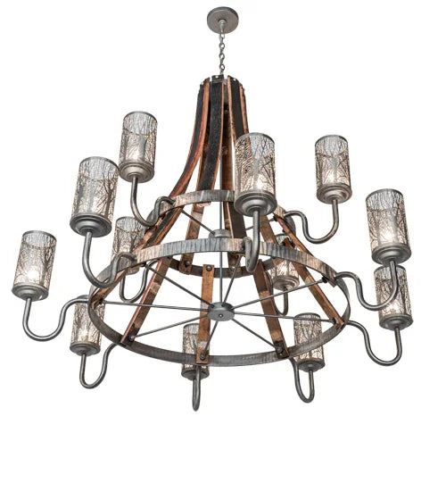 American made, hand crafted 12 light Industrial Steel Barrel Stave Chandelier - Your Western Decor