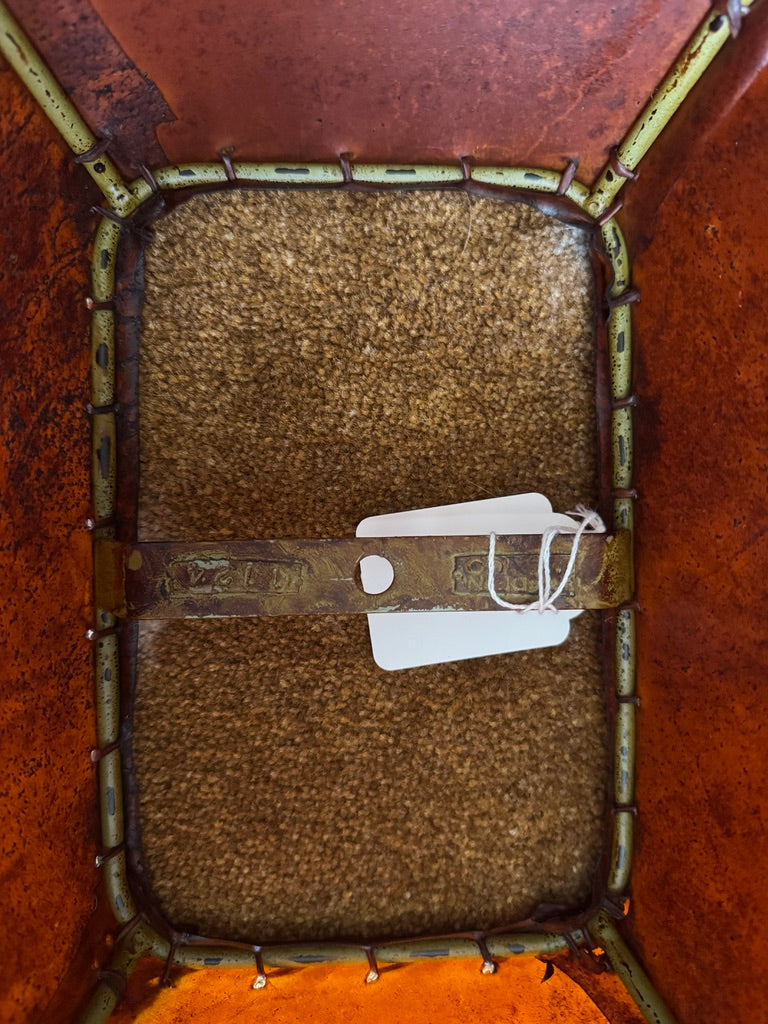 Inside view of rectangle amber rawhide lamp shade