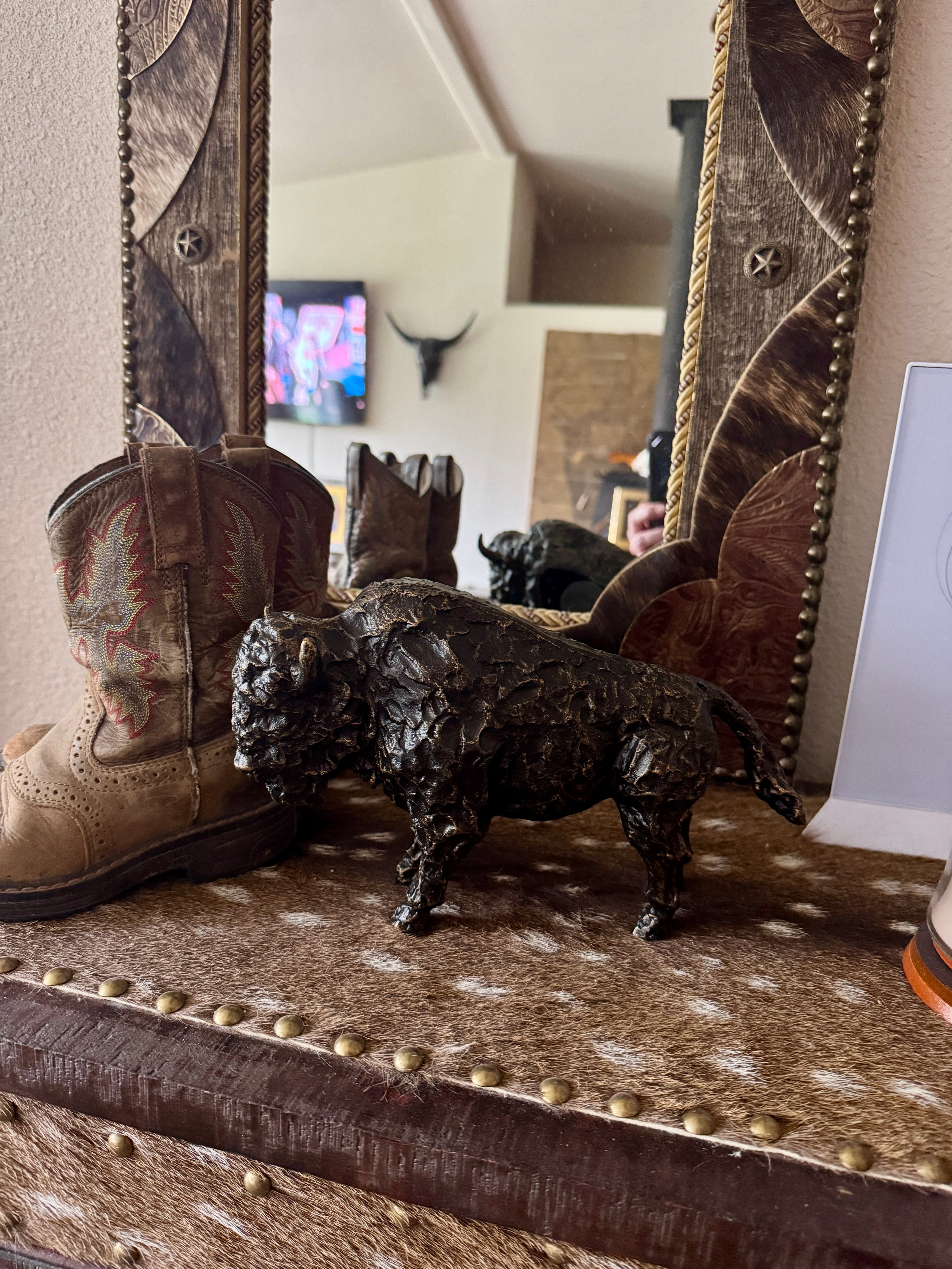 buffalo sculpture shelf decor western home