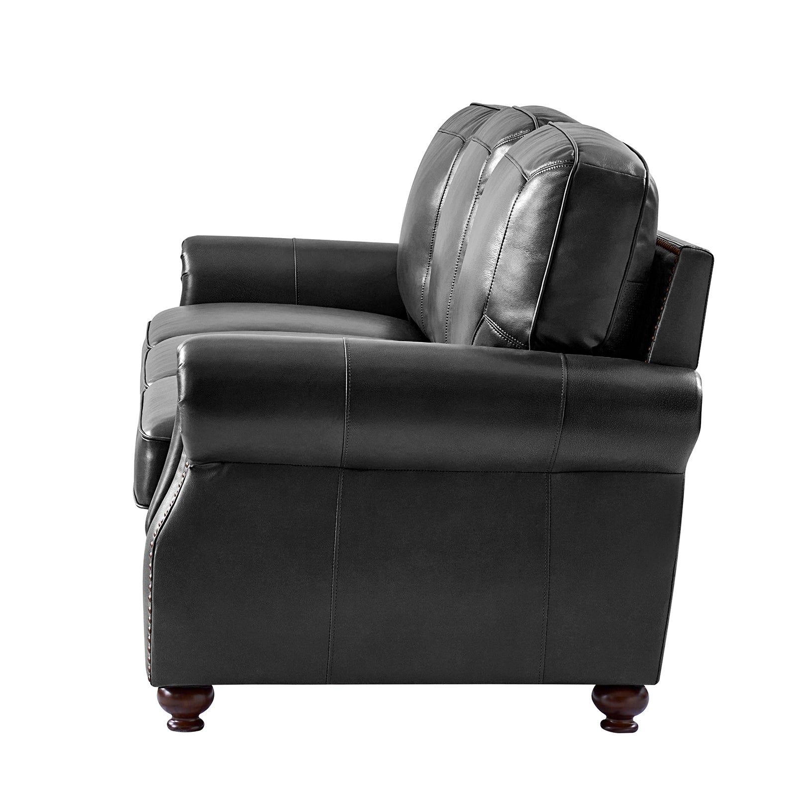 Iron Ranch Black Leather Sofa Side view