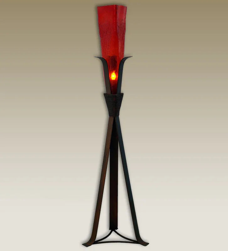 Iron Steeple Floor Lamp with Triangle Red Glass Shade - handmade in Mexico - Your Western Decor