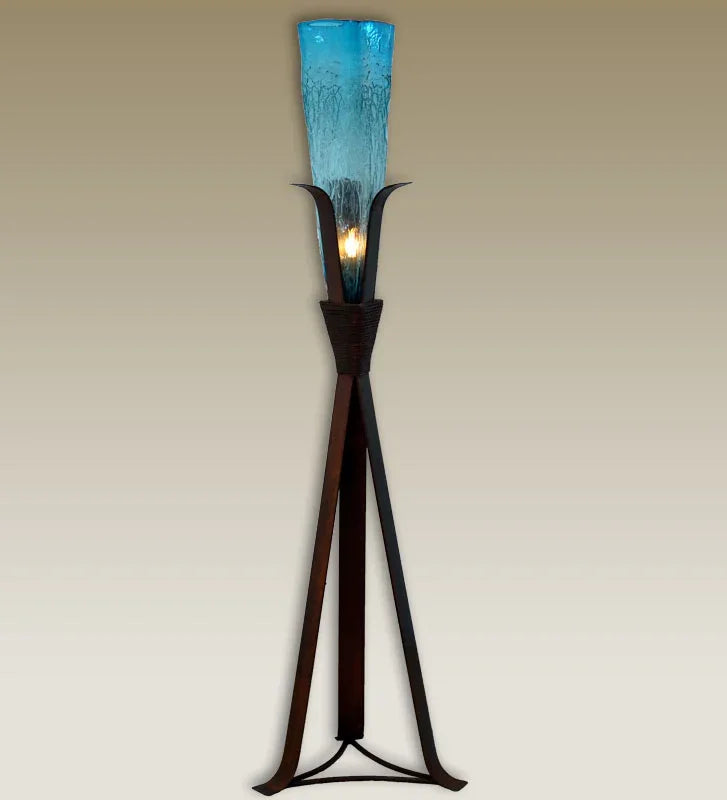 Iron Steeple Floor Lamp with Triangle Turquoise Glass Shade - handmade in Mexico - Your Western Decor