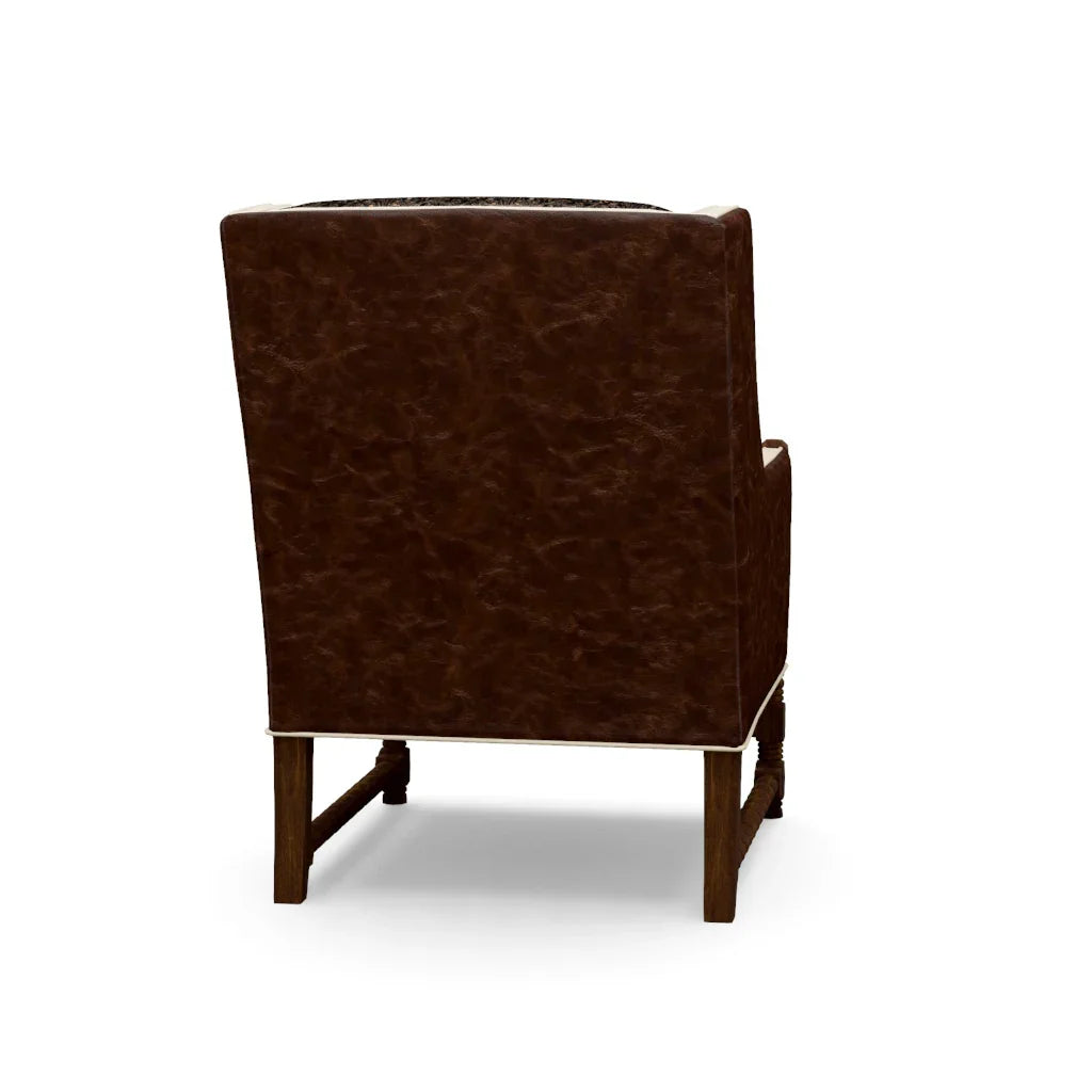 Ivory & Brown Leather Accent Chair back view - Your Western Decor