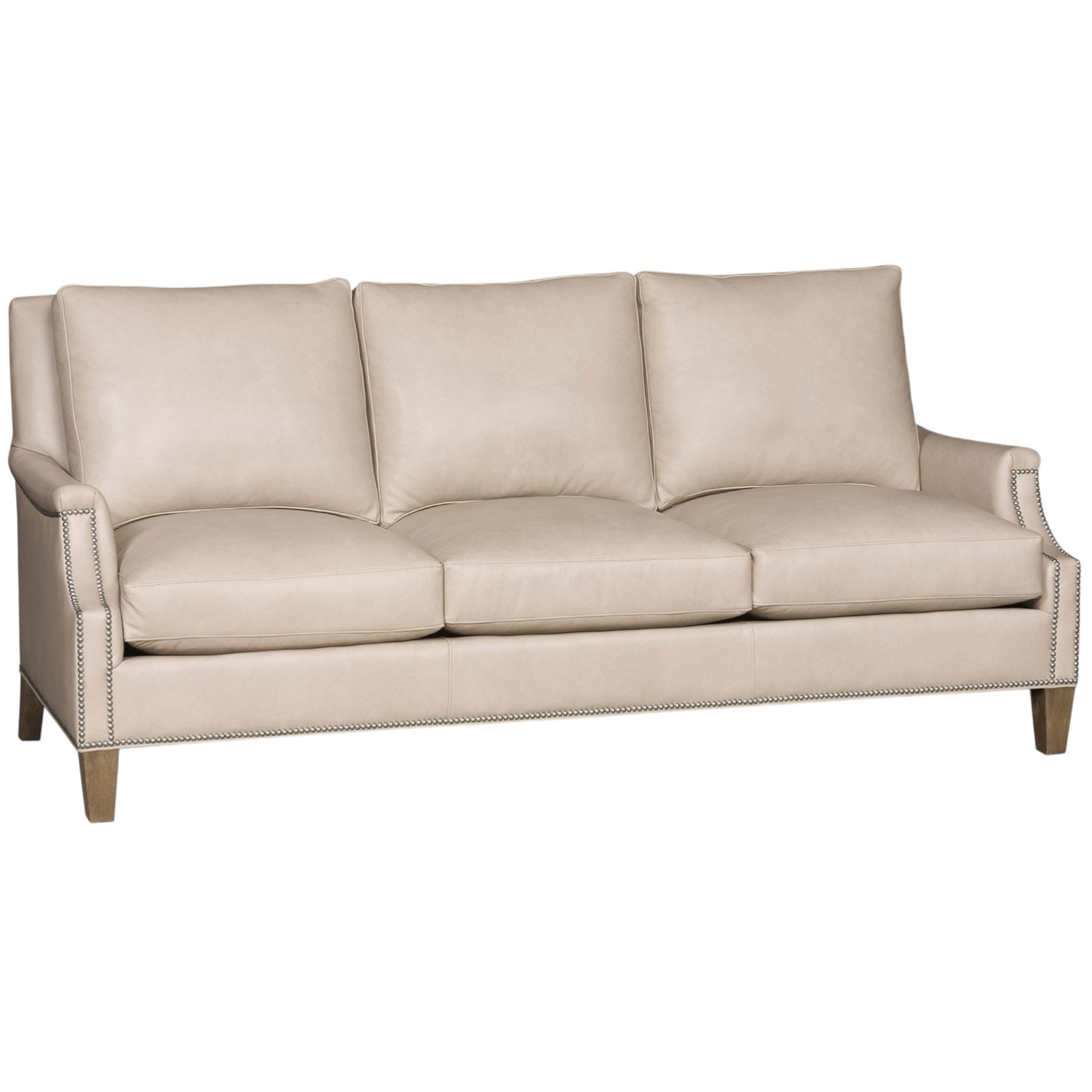Front view of Ivory Mesa Leather Sofa with nail trim