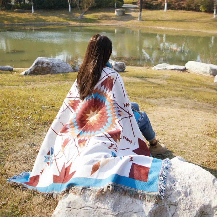 Jacquard Woven Native Star Throw Blanket with Fringe - Your Western Decor
