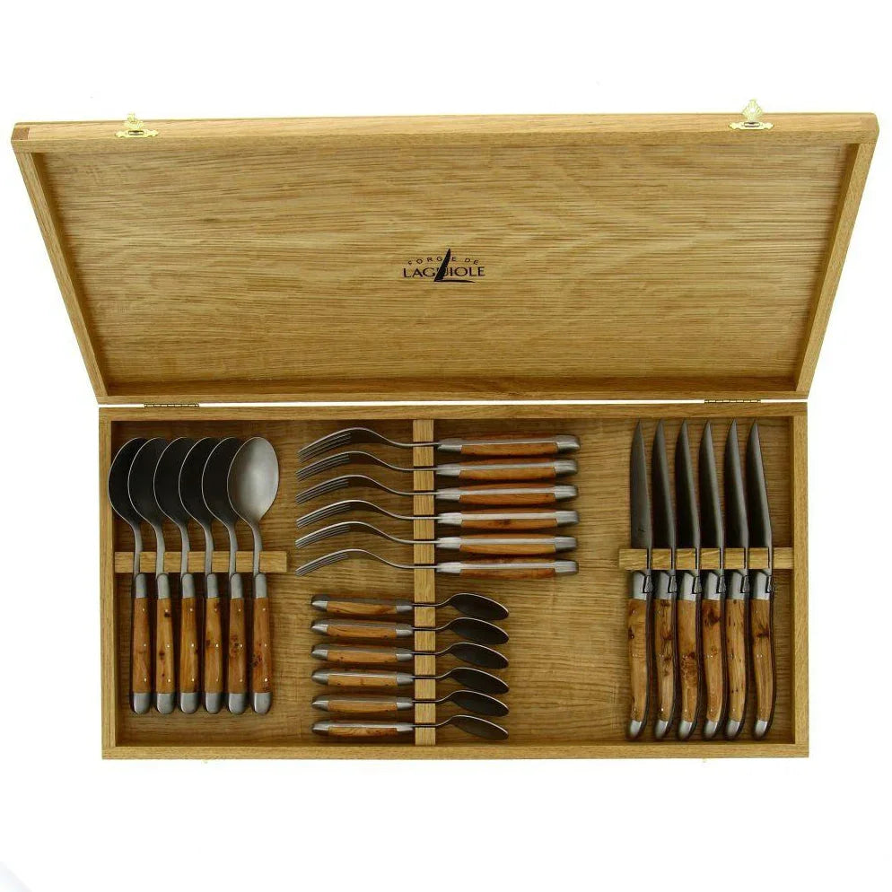 Juniper Wood 24 Piece Cutlery Set - Satin Finish in wood storage box - Your Western Decor