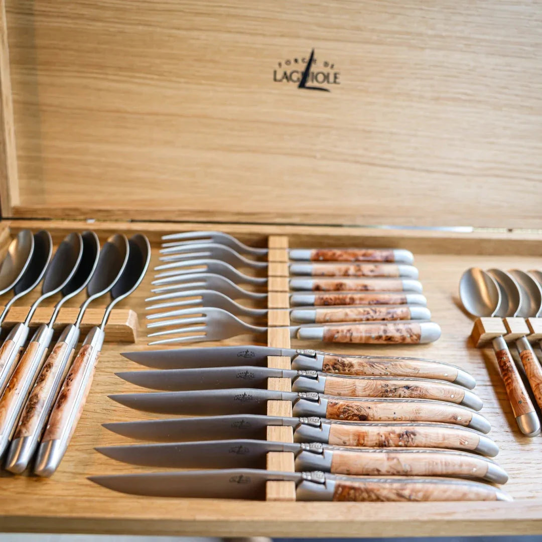 Juniper Wood 24 Piece Cutlery Set - Satin Finish in wood storage box - Your Western Decor