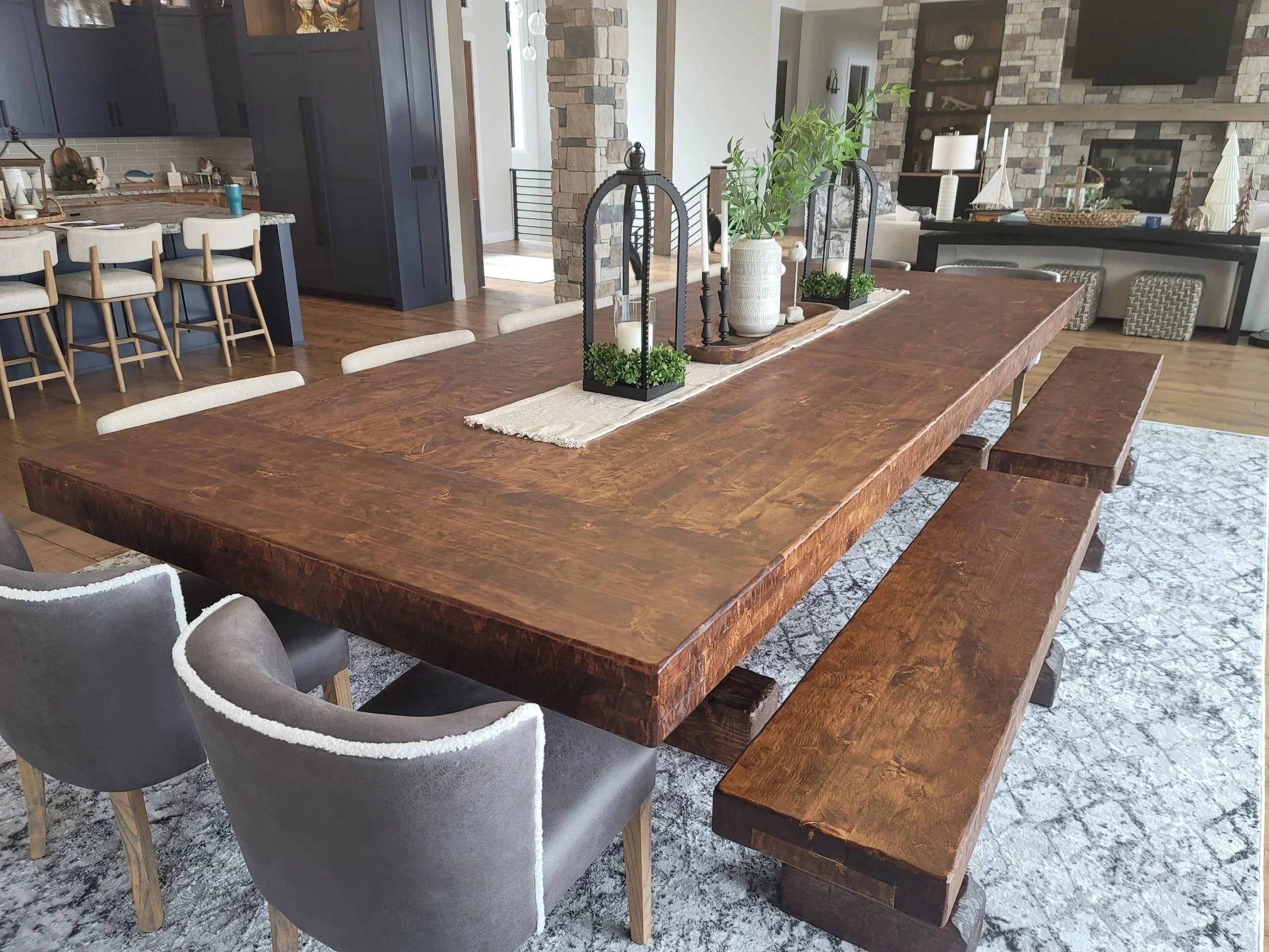 Handmade, custom made Knotty Alder Dining Tables and Benches made in the USA