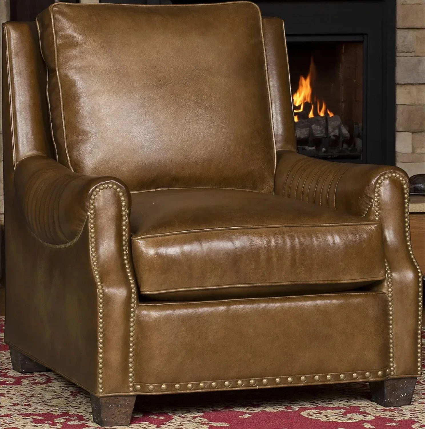Luxury Leather Lounge Chair in medium brown, made in the USA - Your Western Decor