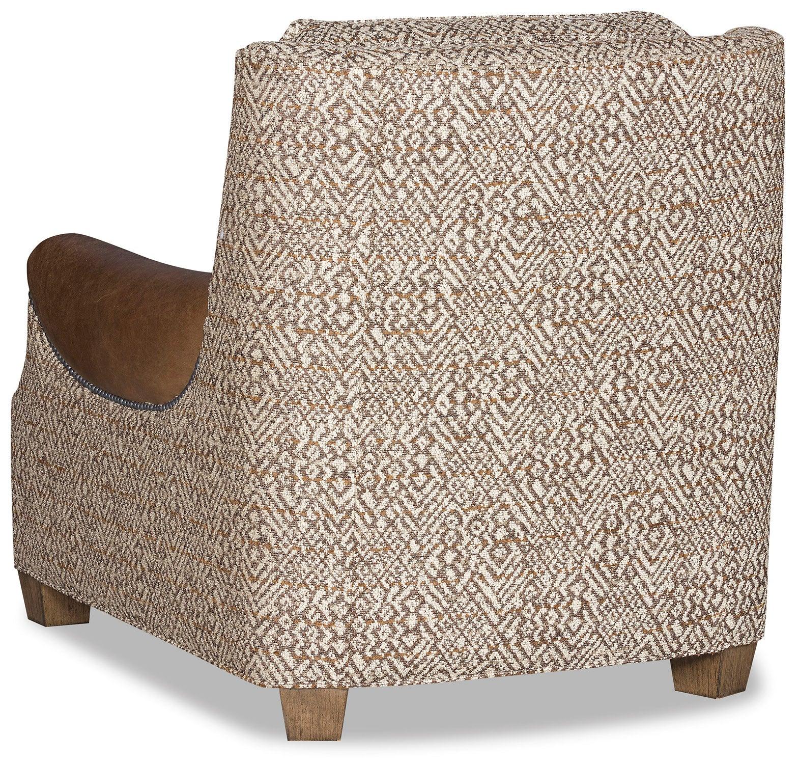 Back view of fabric and leather Lakota lounge chair - Your Western Decor