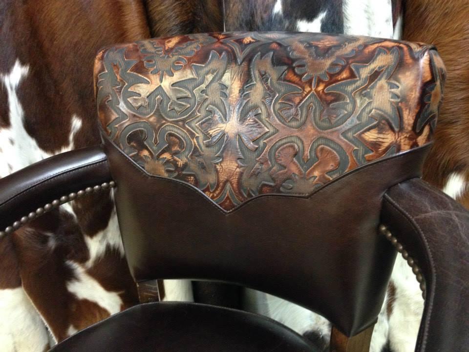 Laredo western embossed leather bar chair with Laredo Sepia Leather Yoke- Your Western Decor