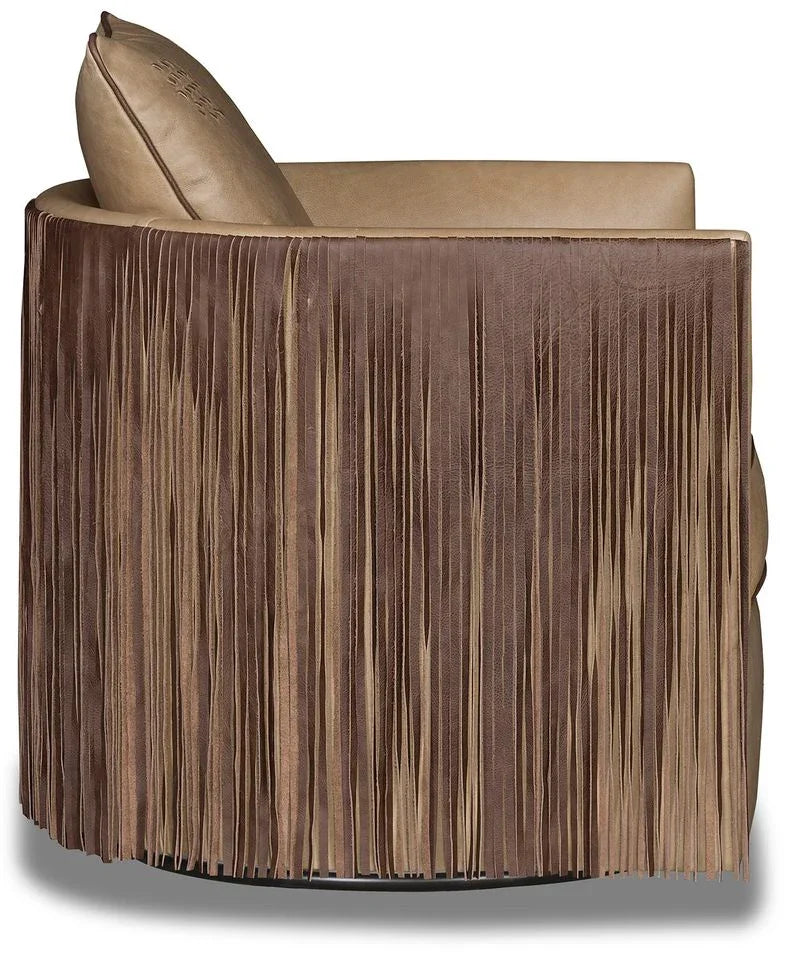 Lavish fringe western leather swivel chair side American made - Your Western Decor