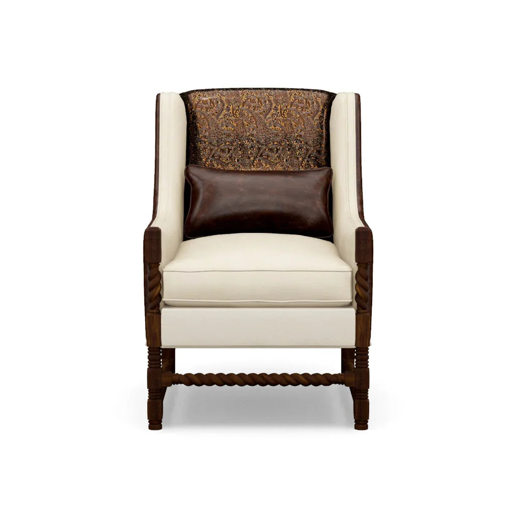 Ivory & Brown Leather Accent Chair front view - Your Western Decor