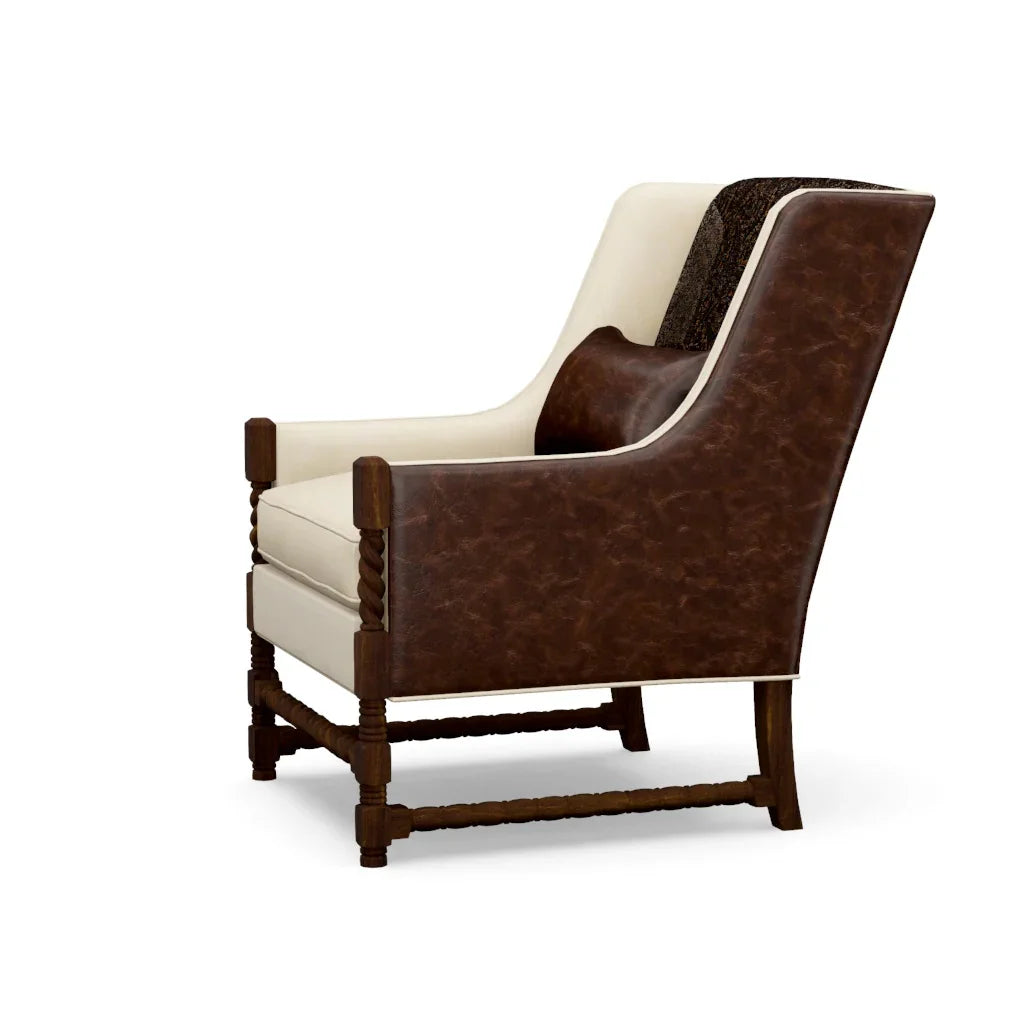 Ivory & Brown Leather Accent Chair side view - Your Western Decor