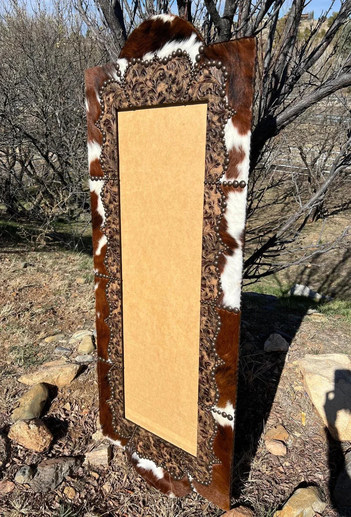 American made, handmade Leather & Cowhide Full Length Western Mirror Frame - Your Western Decor