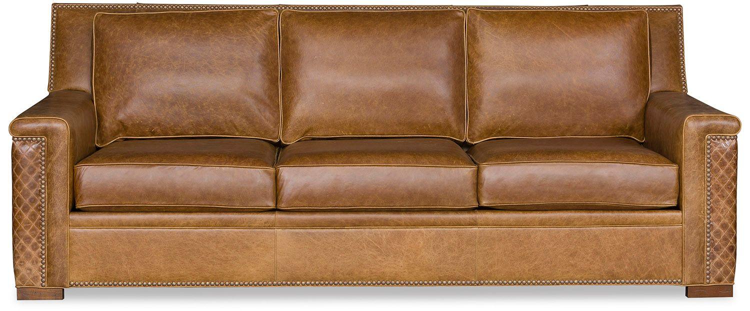 handcrafted western leather sofa front view with nailhead trim rustic home decor