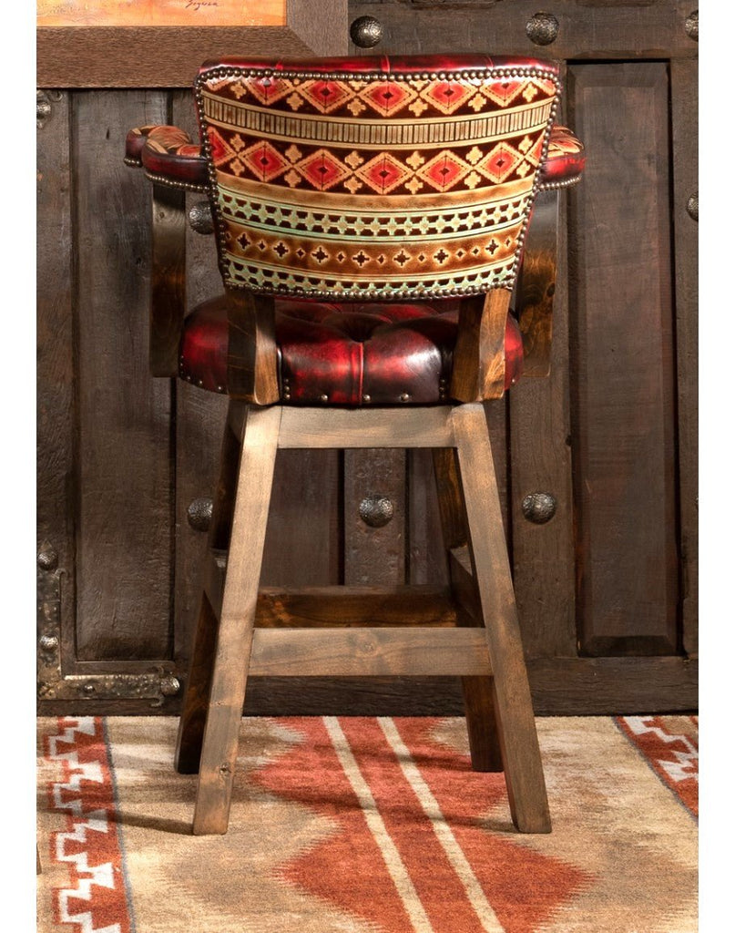 Burnished Red Leather Navajo Bar Stool Back - Made in the USA - Your Western Decor