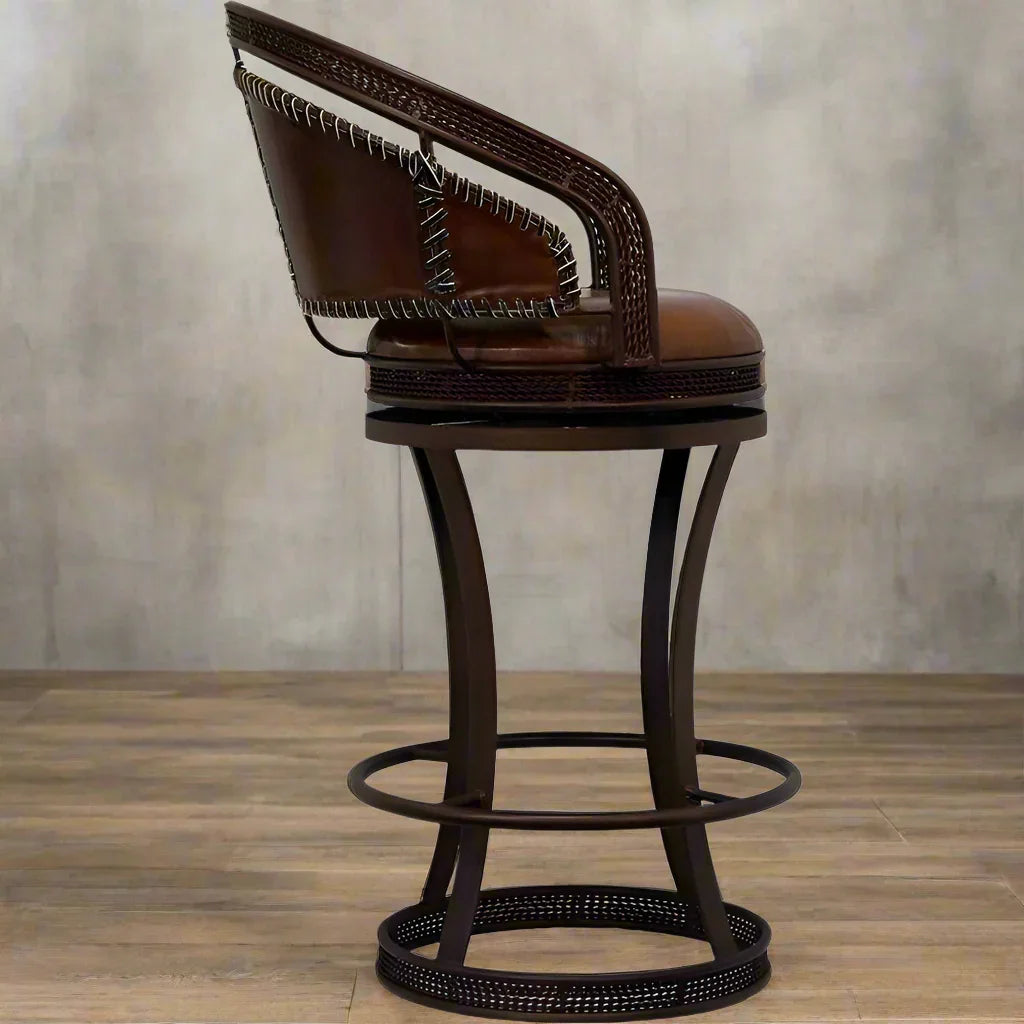 Hand crafted leather stitch swivel counter stool - Your Western Decor
