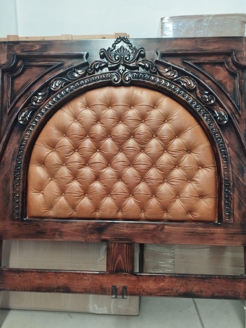 Handmade and hand carved Spanish Manor Tufted Leather Headboard - Your Western Decor