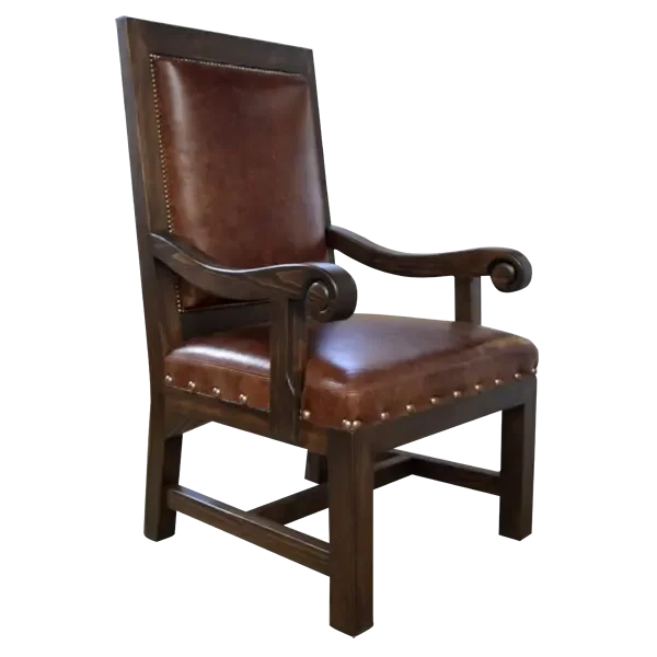 Padded brown leather upholstered dining chair with arms - Your Western Decor