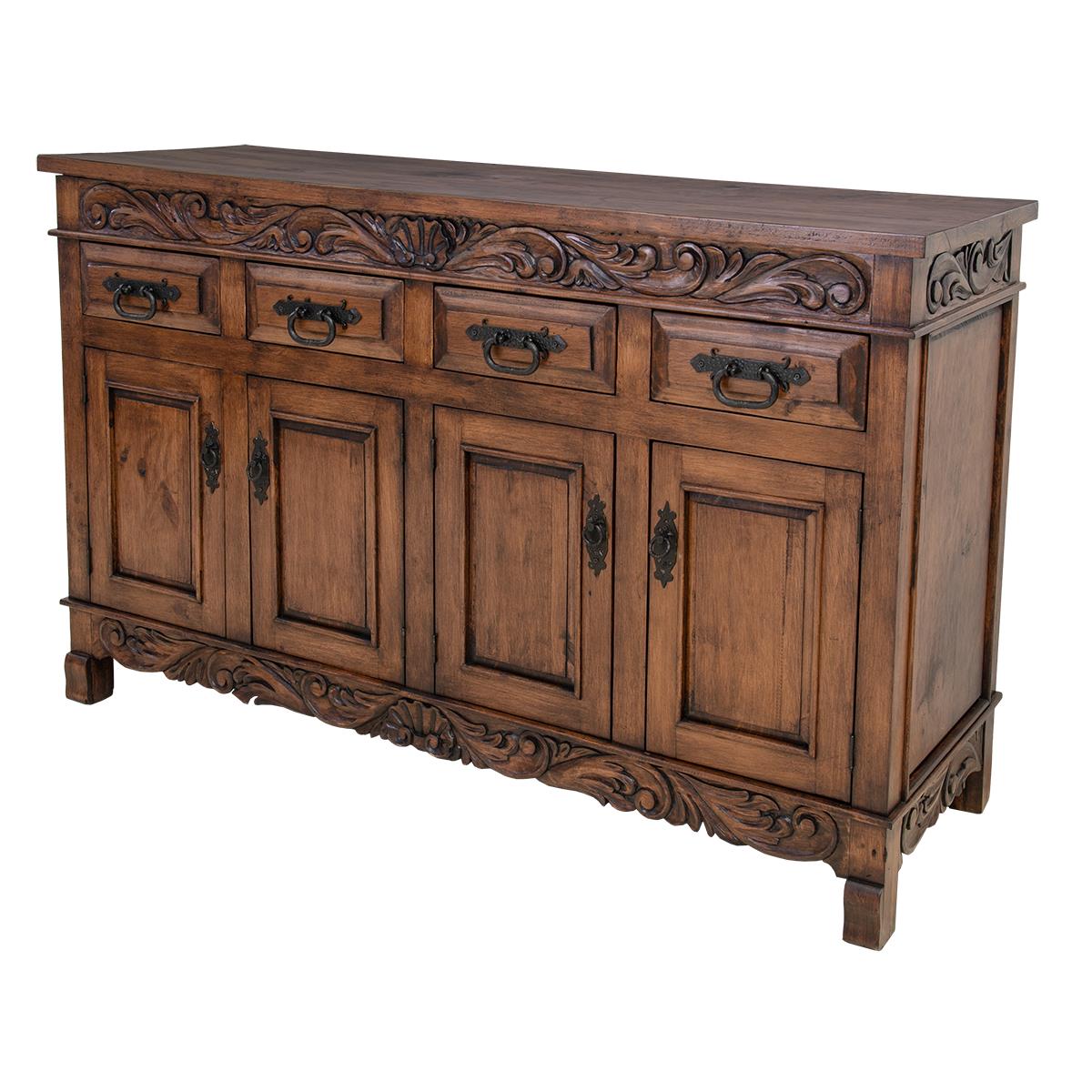 Hand carved solid wood Spanish style sideboard