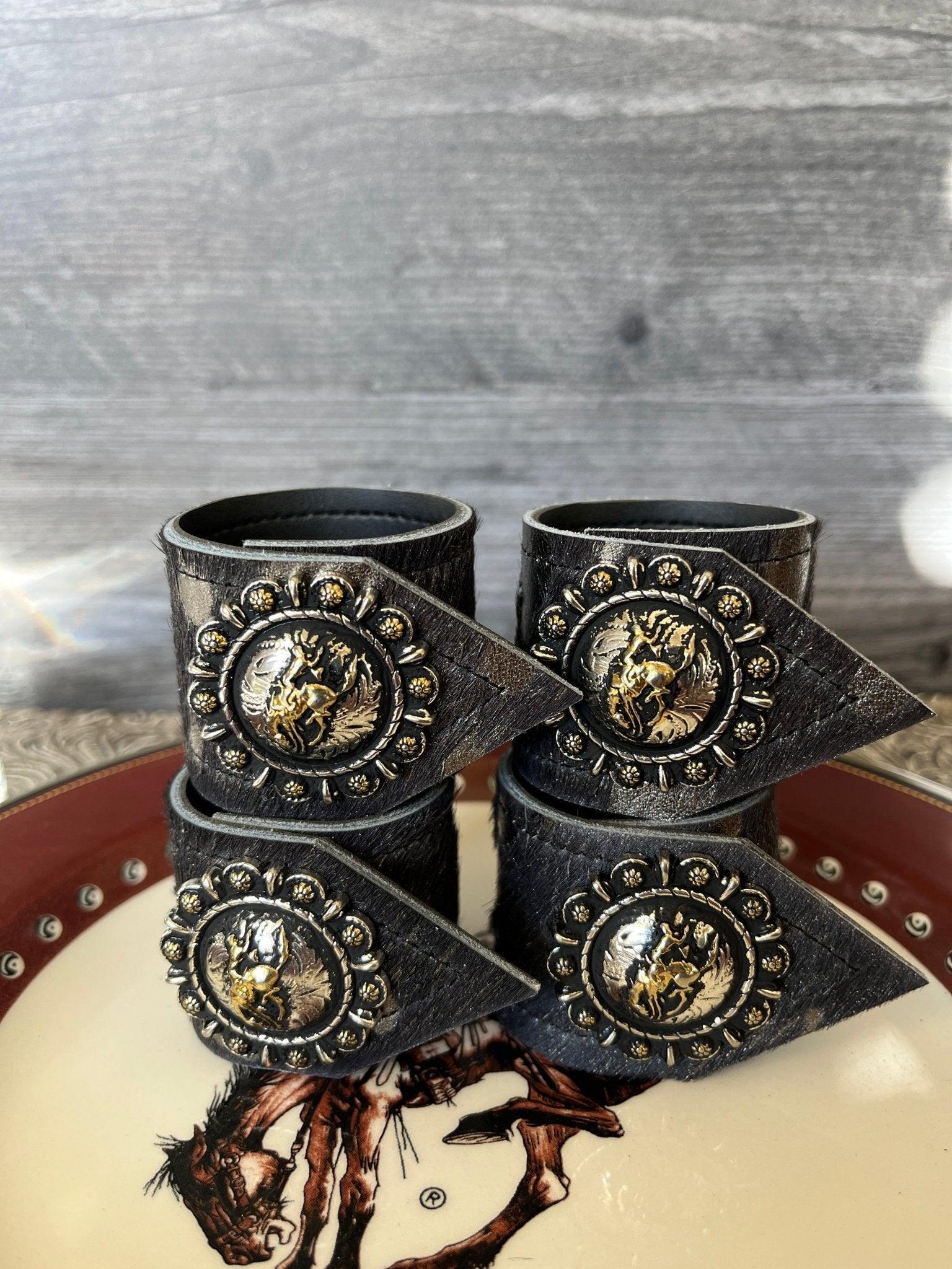 Pendleton Let 'er Buck Leather Napkin Rings handmade in Oregon by Your Western Decor