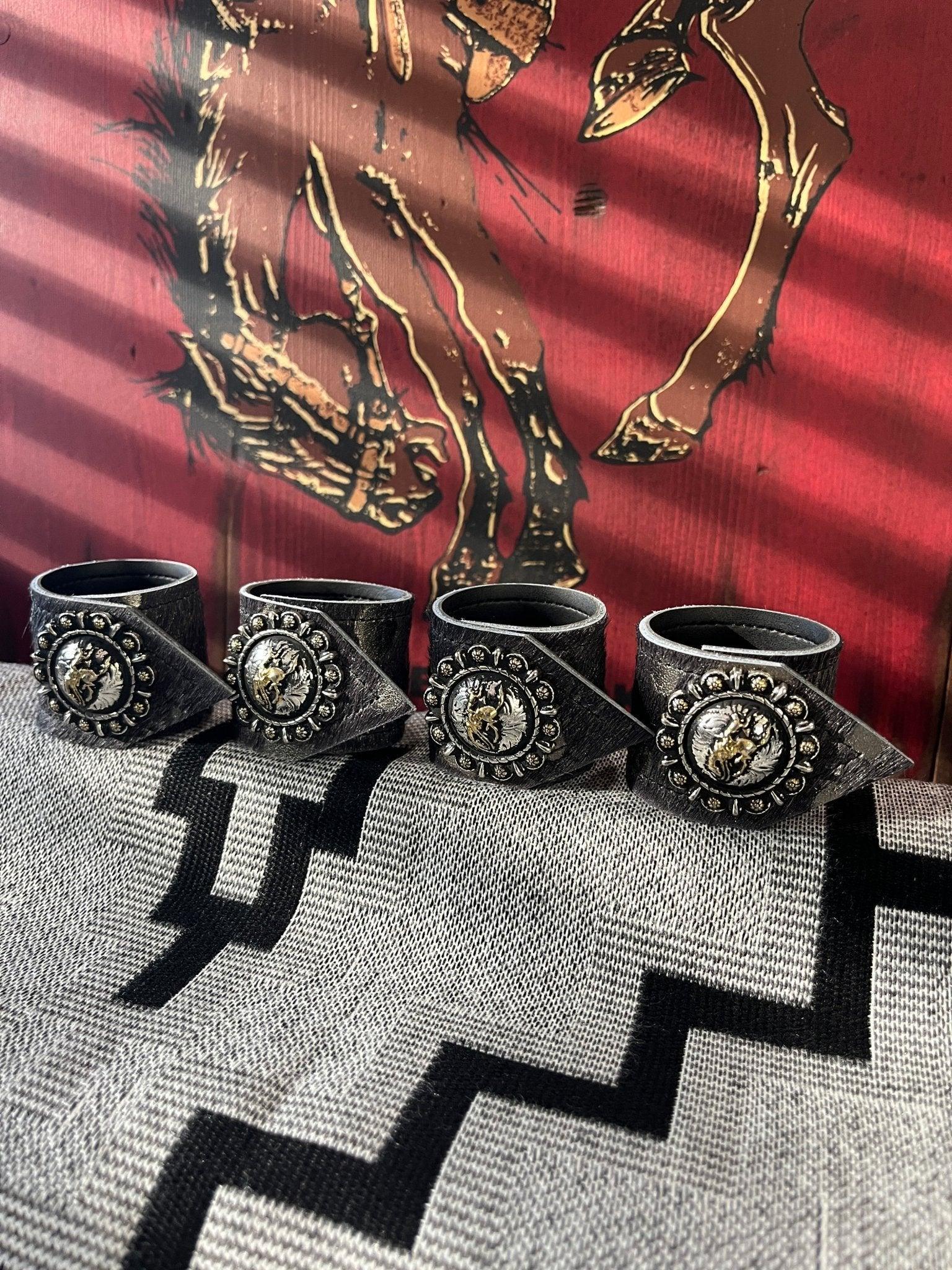 Pendleton Let 'er Buck Leather Napkin Rings handmade in Oregon by Your Western Decor
