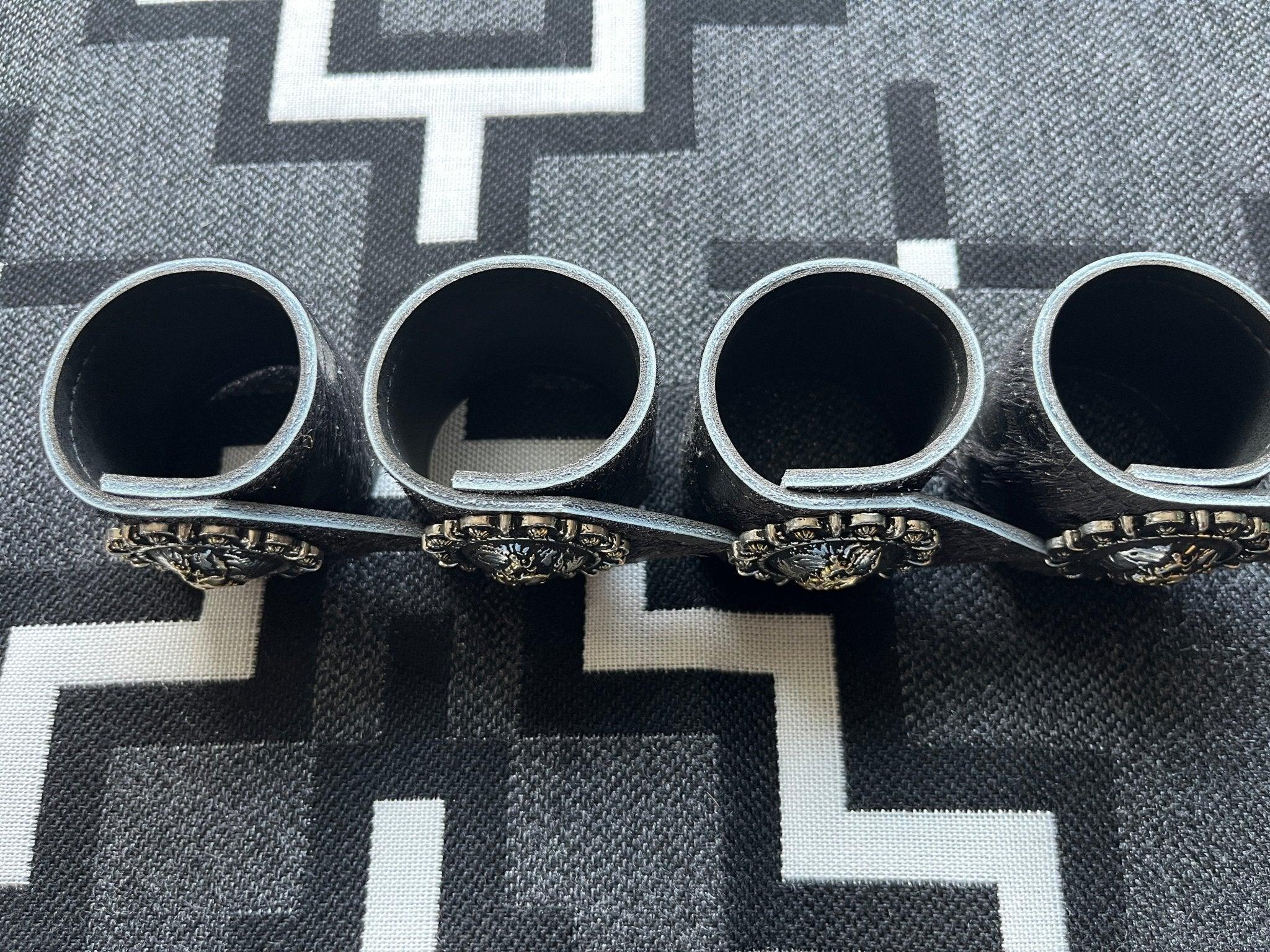 handmade western leather napkin rings with Let er Buck bronc concho