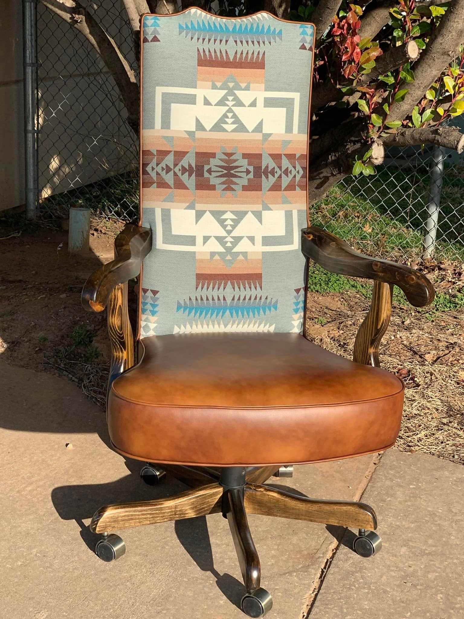Southwestern office chair with Little Chief Joseph Fabric and leather made in the USA