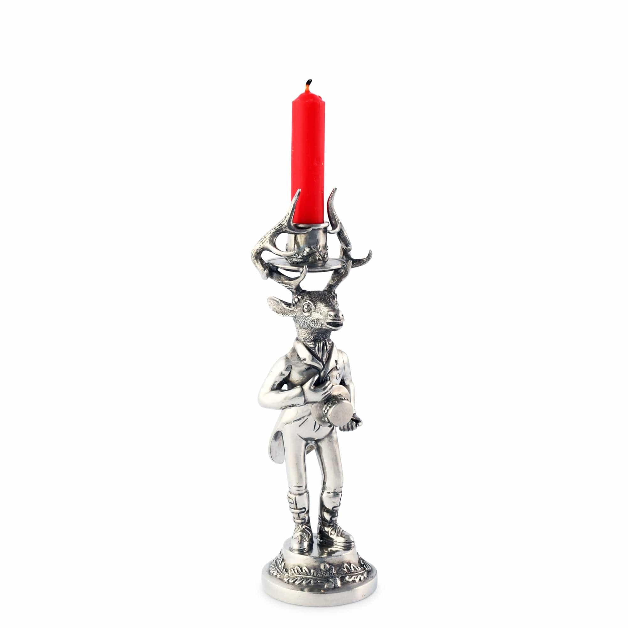 Decorative elk candle holder with a red candle on a white background - Your Western Decor
