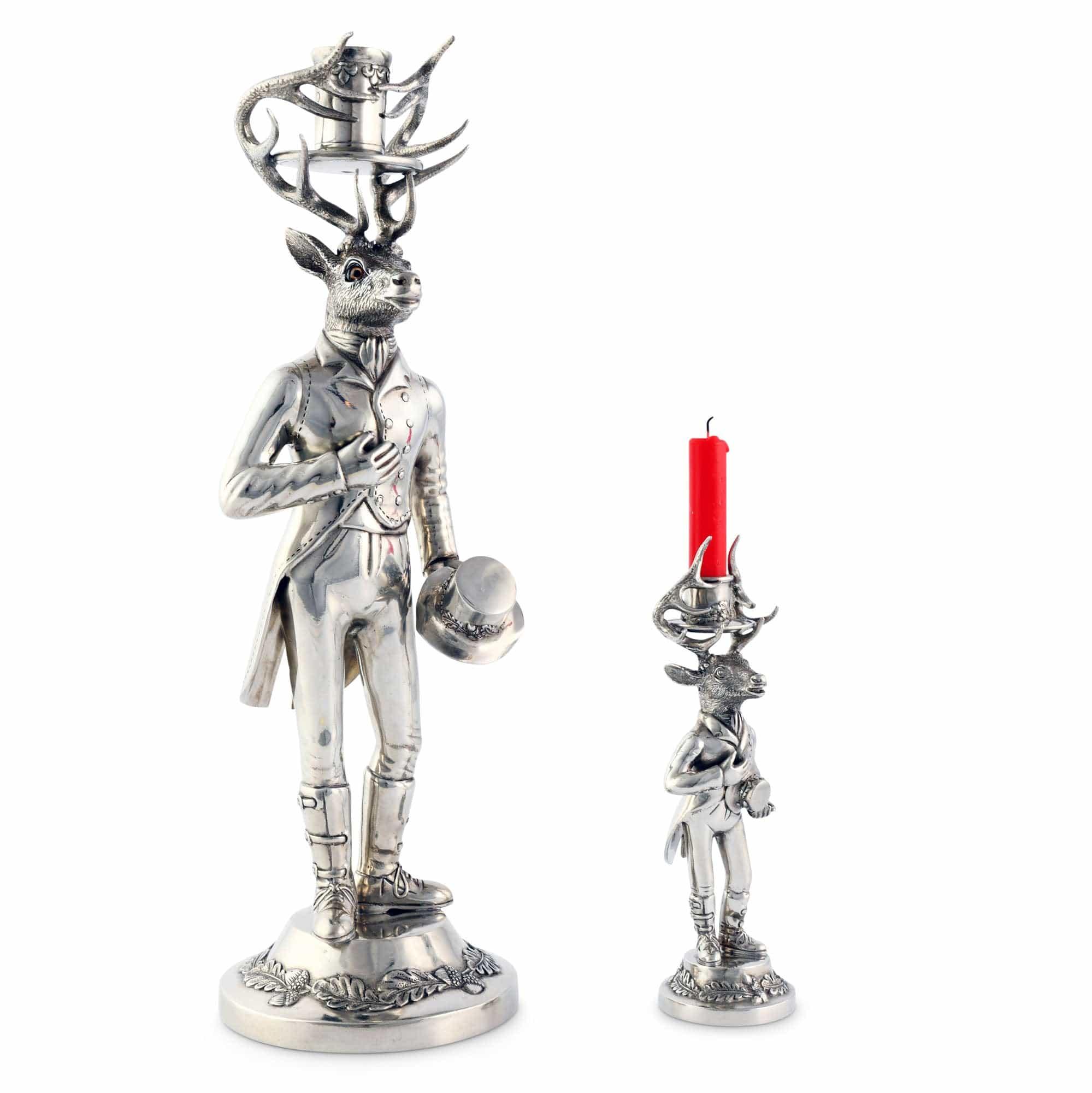 Tall and short gentleman's elk luxury pewter candlestick holders - Your Western Decor
