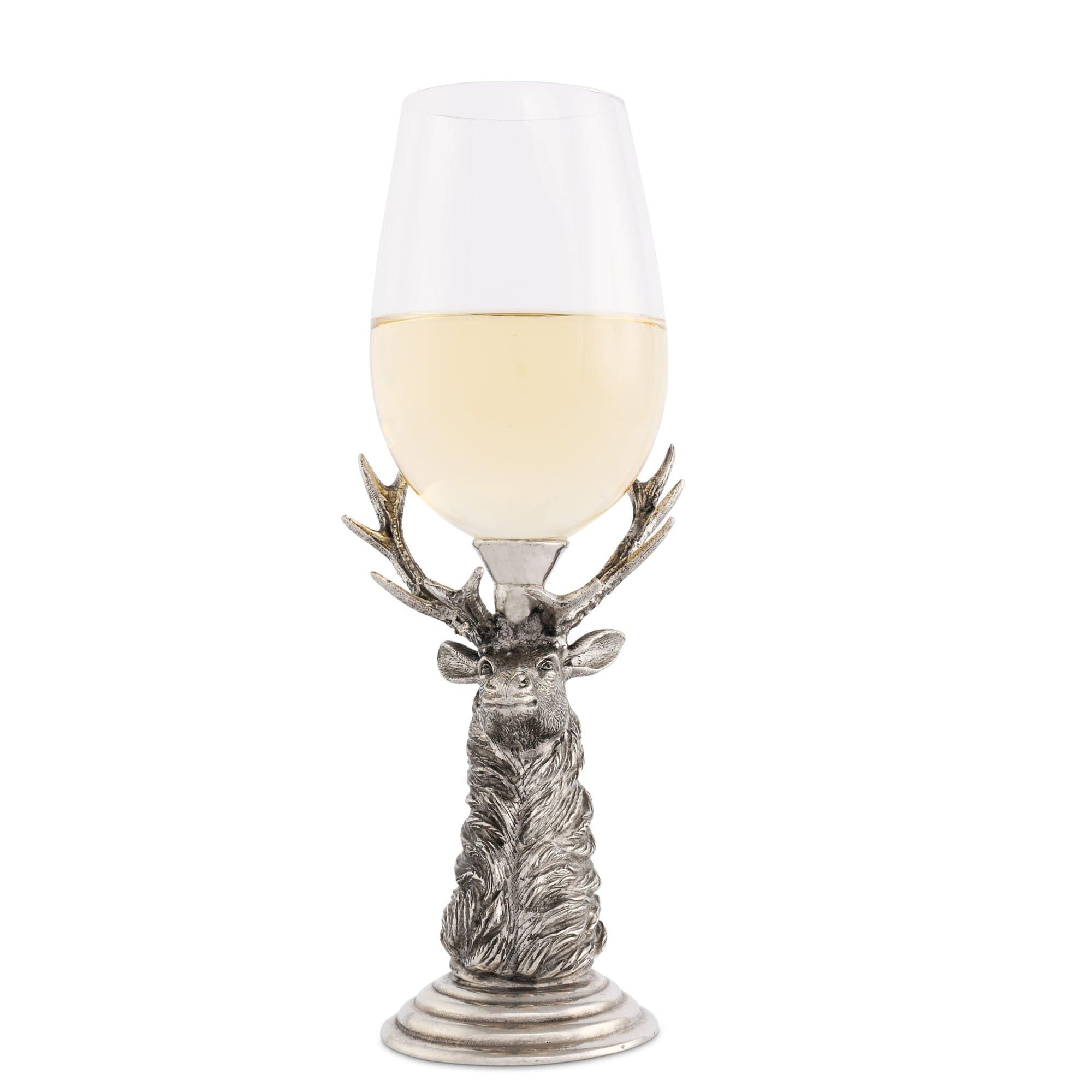 Goblet with elk head design filled with white wine - Your Western Decor