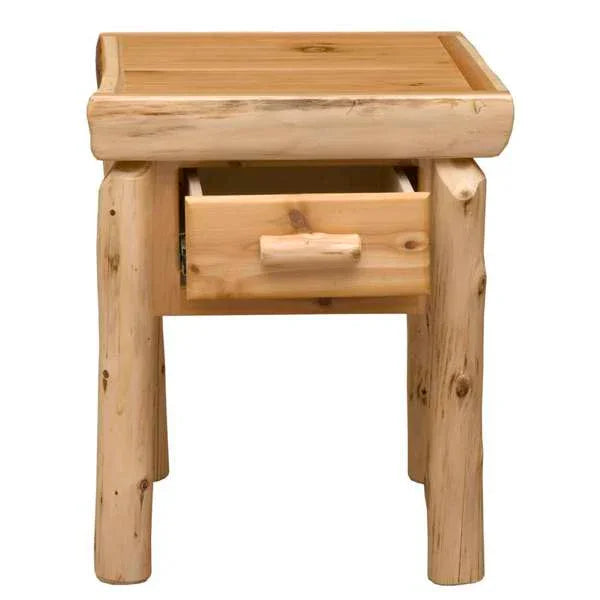 American made and handmade Natural Cedar Log Nightstand with one drawer - Your Western Decor
